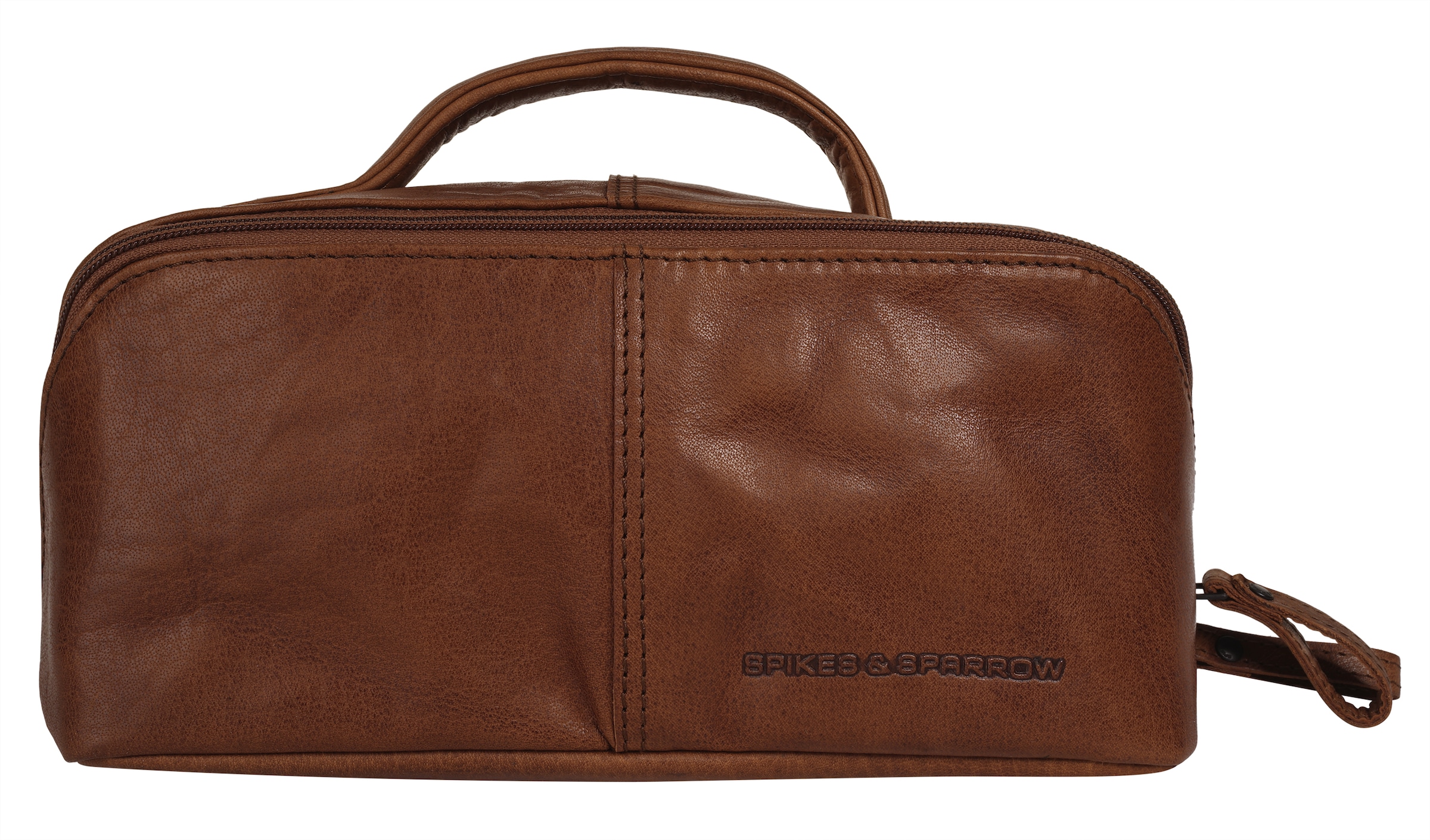 Kulturbeutel, echt Leder, Gr. B/H/T: 24 cm x 11 cm x 11 cm onesize, cognac