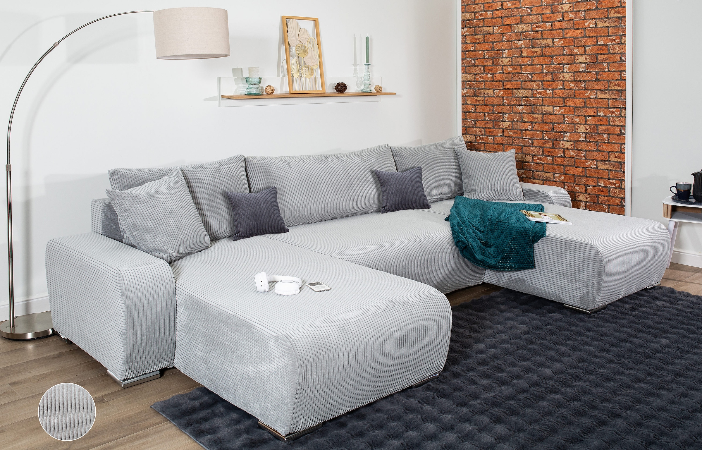 COLLECTION AB Wohnlandschaft »Paola U-Form«, mit Schlaffunktion, Stauraum, Zierkissen und Bonnellfederkern, Cord