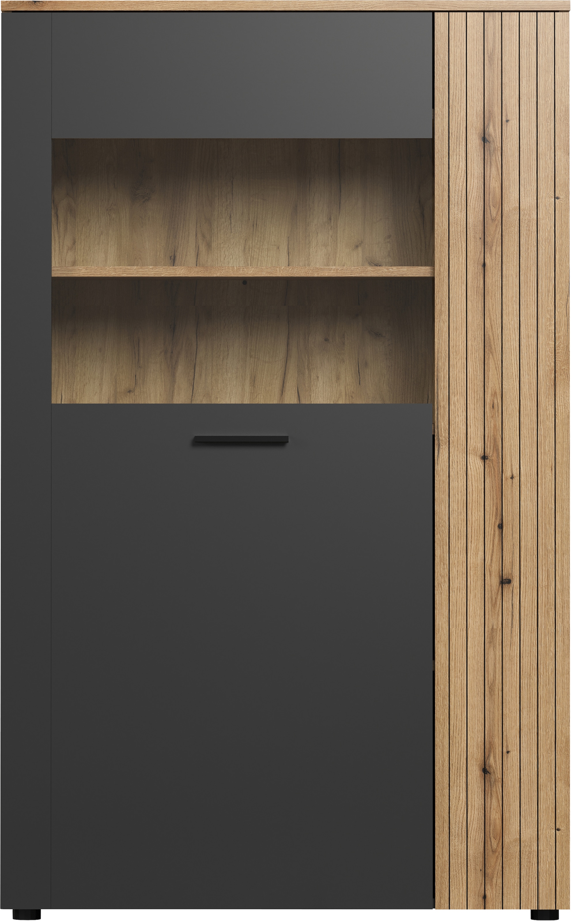 INOSIGN Highboard »Estepona«, (1 St.), Vitrine mit Rillenoptik - Türen links oder rechts montierbar