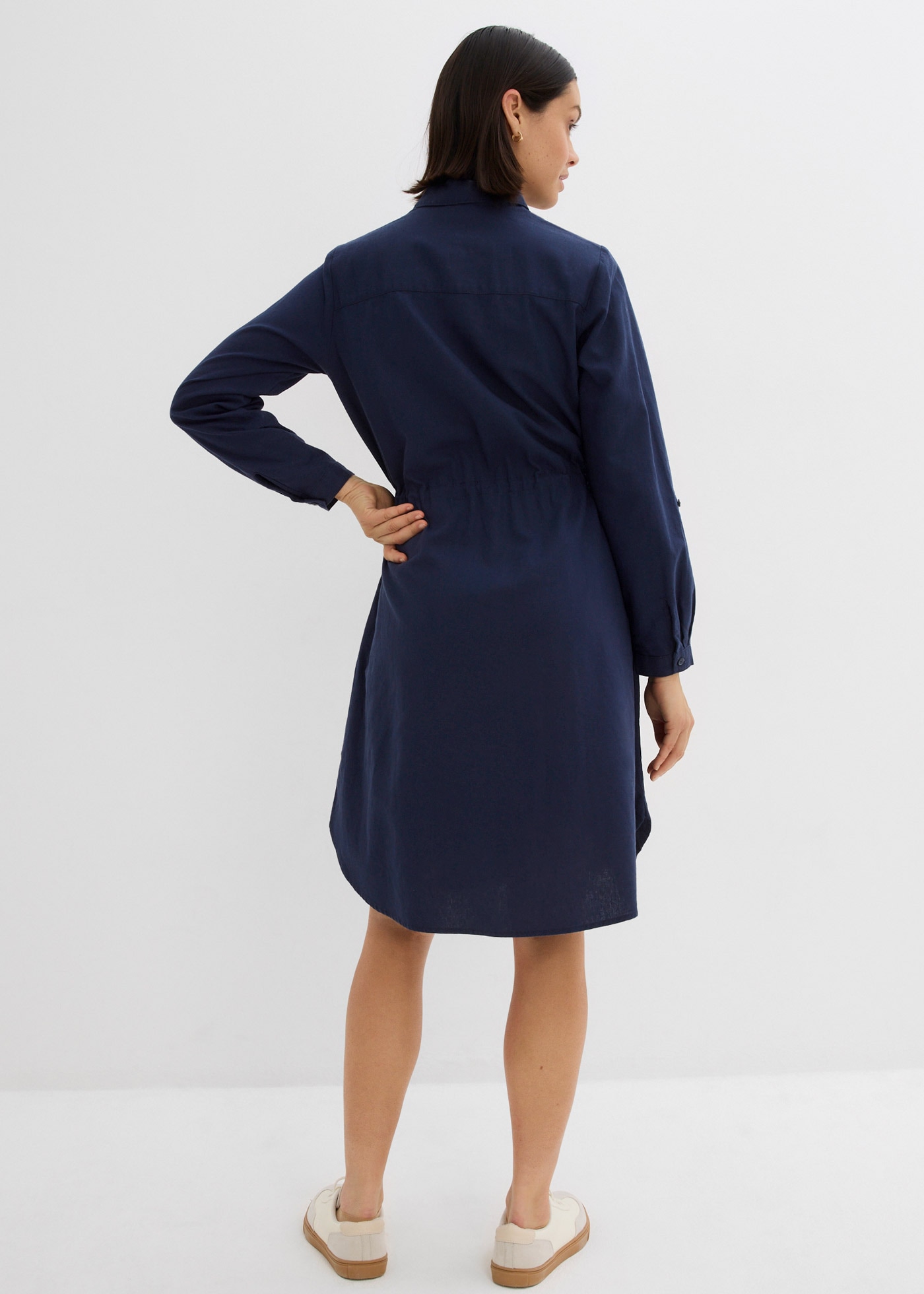 bonprix Midikleid »Hemdblusenkleid aus Leinen-Baumwoll-Mix« 1 tlg. für lässigen Look, aus Leinen-Baumwoll-Mix, in A-Linie, mit Taschen