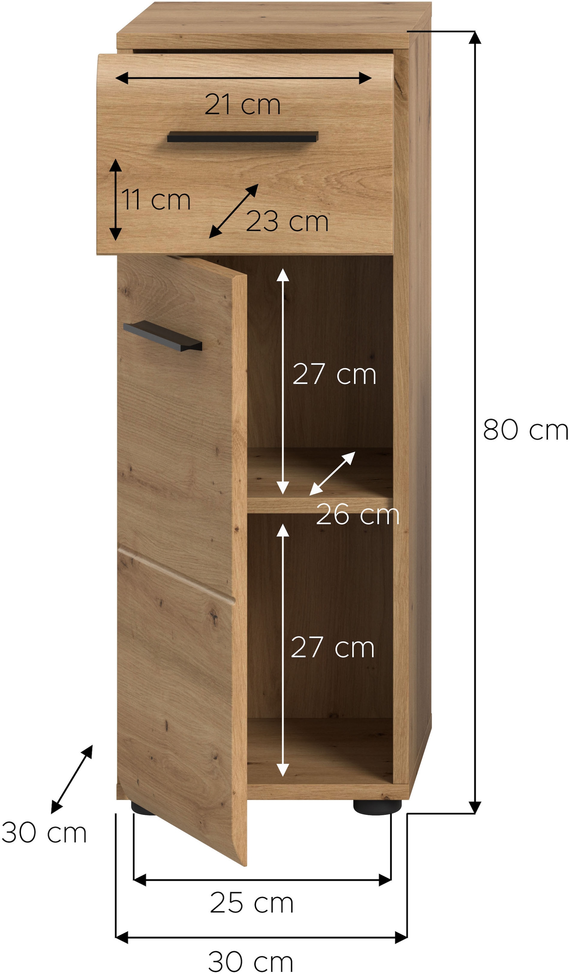 INOSIGN Stauraumschrank »FLORENZ, TOPSELLER!, Höhe 80 cm, 1 Tür, 1 Schubkasten«, (1 St.), Florenz, Standschrank 30 cm, Artisan Oak NB, 1 Tür, 1 Schublade