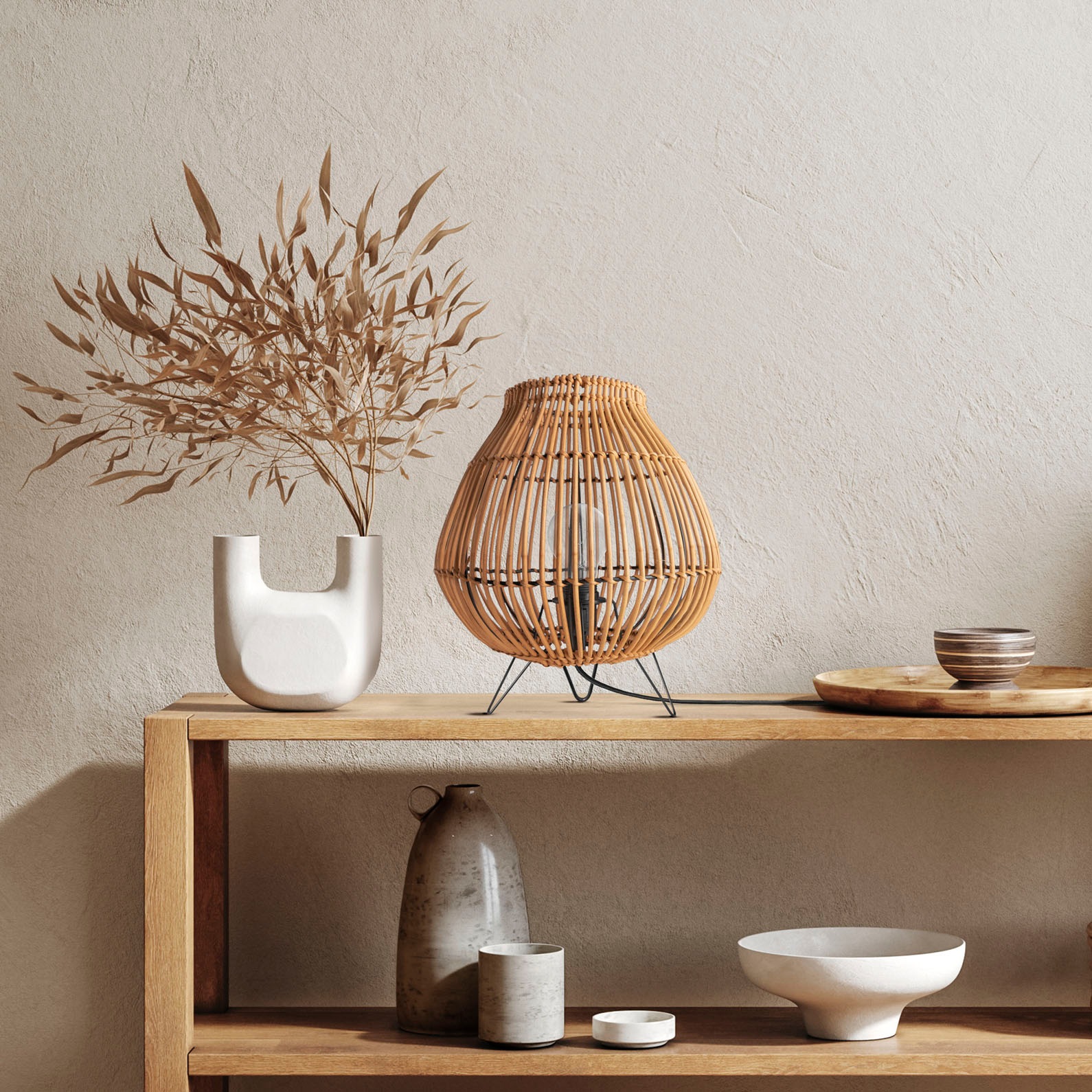 Paco Home Tischleuchte »PURI«, Leuchtmittel E27   ohne Leuchtmittel, Rattan günstig online kaufen