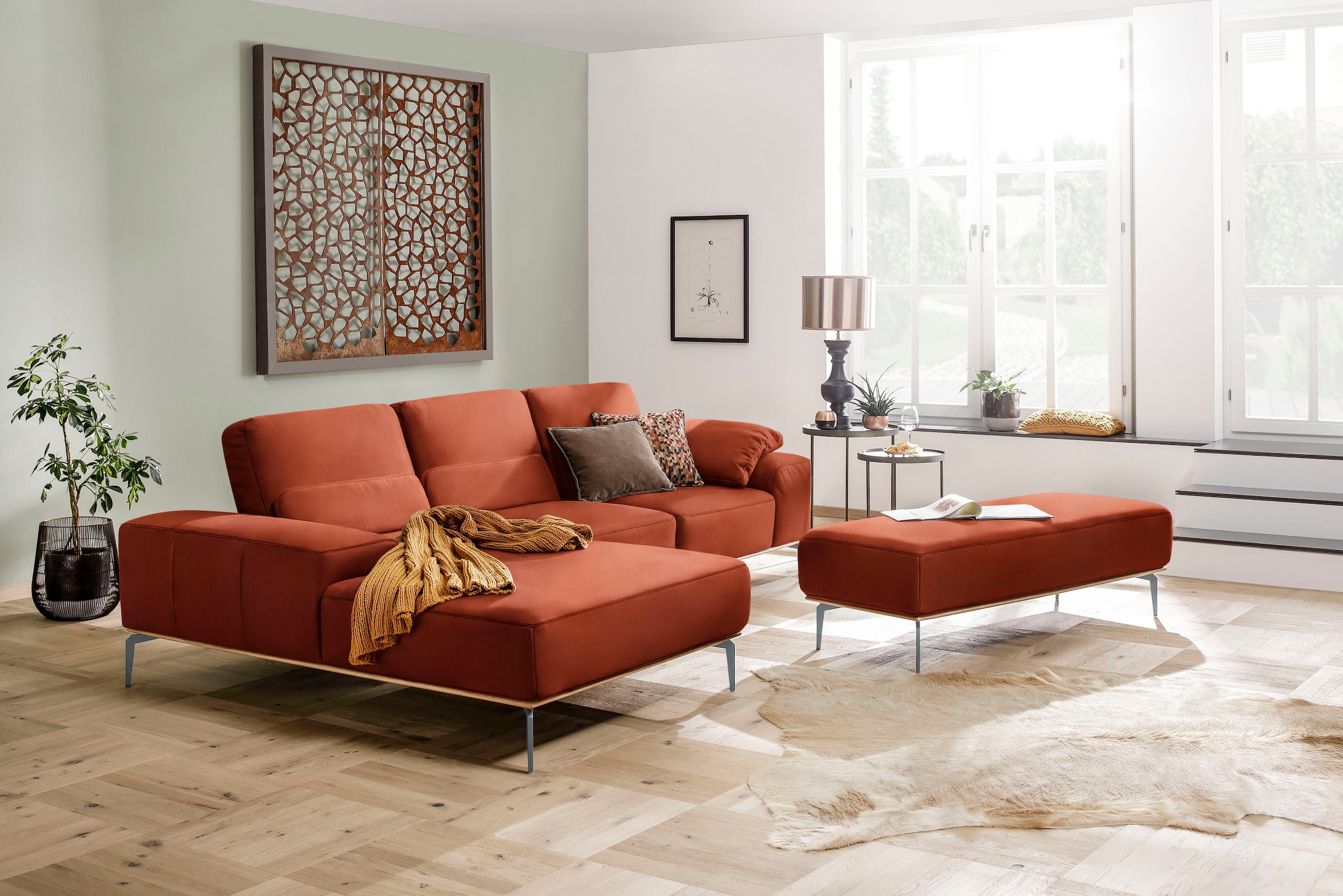 W.SCHILLIG Polsterhocker »run«, mit elegantem Holzsockel, Füße in Silber matt, Breite 150 cm