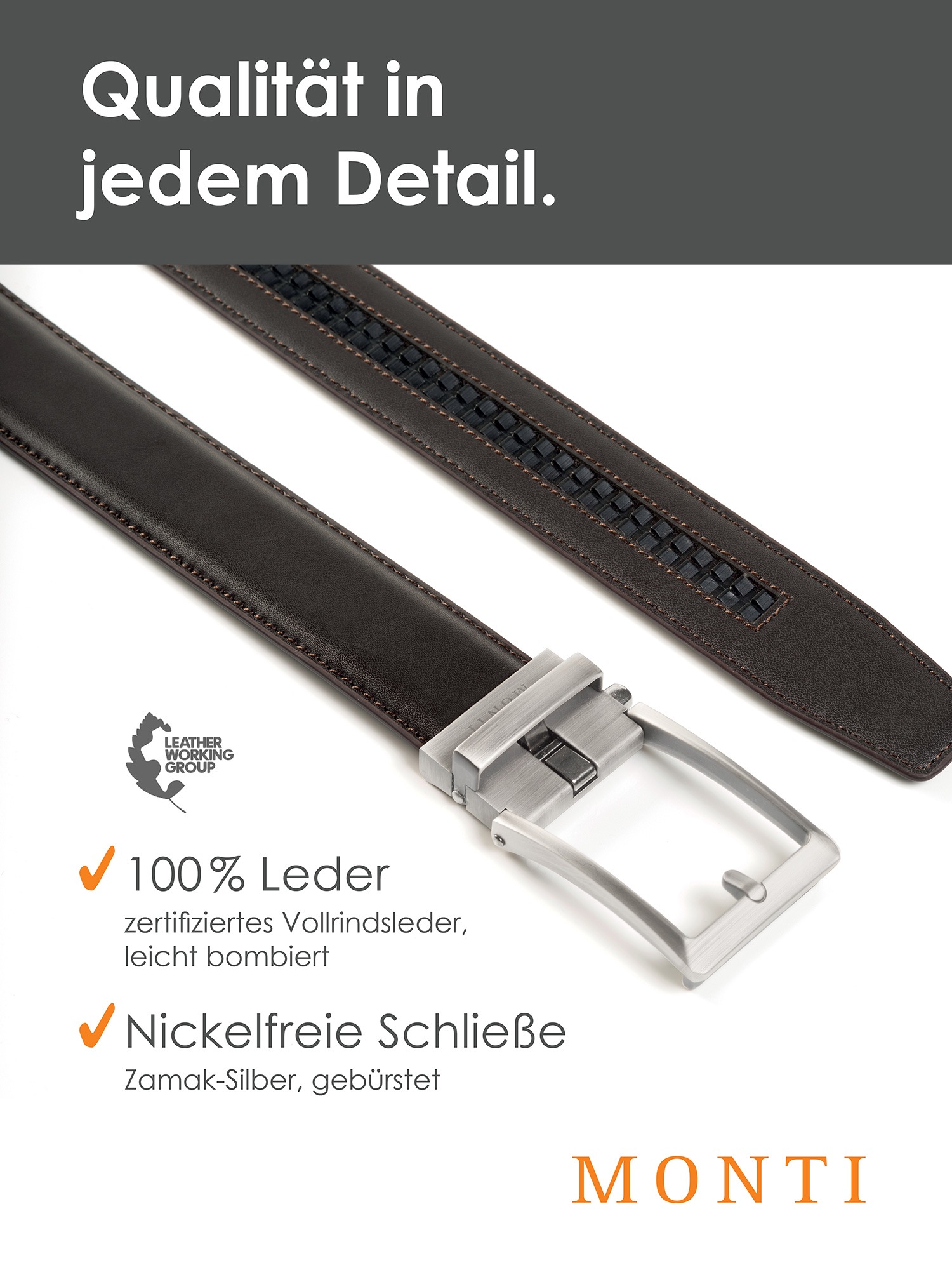 MONTI Ledergürtel, 3,5 cm breit, Klassisch-Business, Automatikschließe - Passt immer
