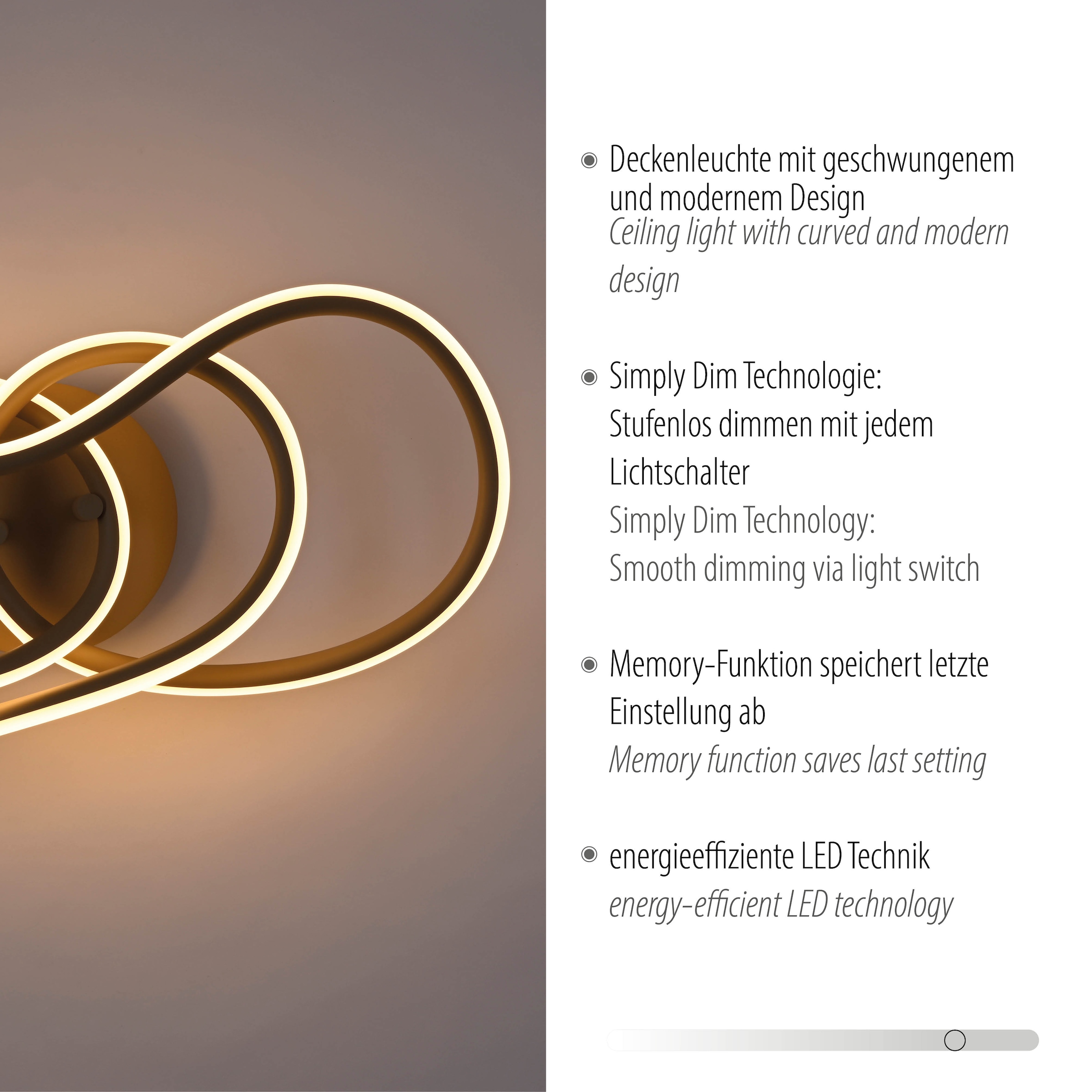 Paul Neuhaus LED Deckenleuchte »TWIST« LED-Board 1 Stk. Warmweiß Stufenlos dimmbar über Lichtschalter, Memoryfunktion