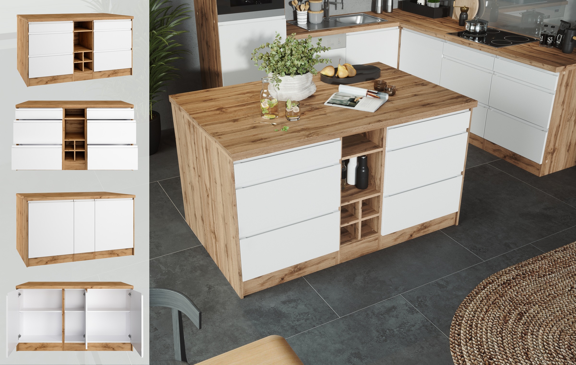 KOCHSTATION Kücheninsel »KS-Bruneck, Breite 153 cm«, MDF-Fronten, Arbeitspl günstig online kaufen