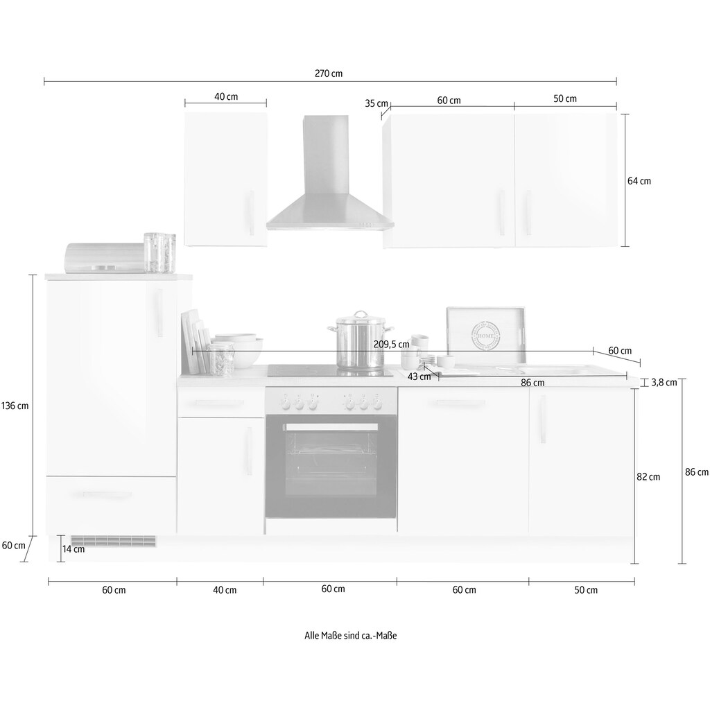 Menke Küchen Küchenzeile »White Premium«, mit E-Geräten, Breite 270 cm