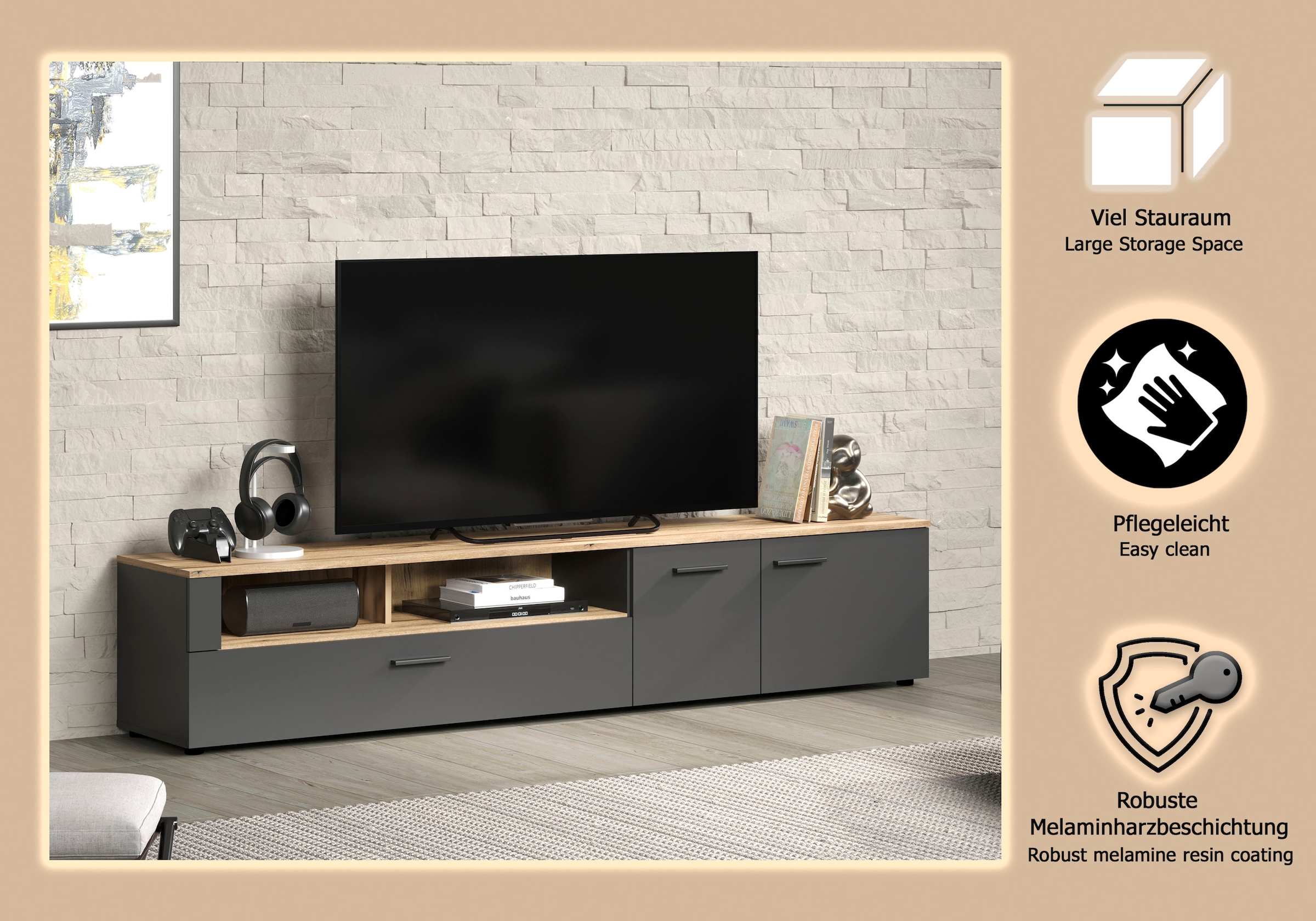 INOSIGN Lowboard »Estepona TV-Kommode« 1 Stk. tlg. TV-Board, Breite 210 cm, Elegant und modern