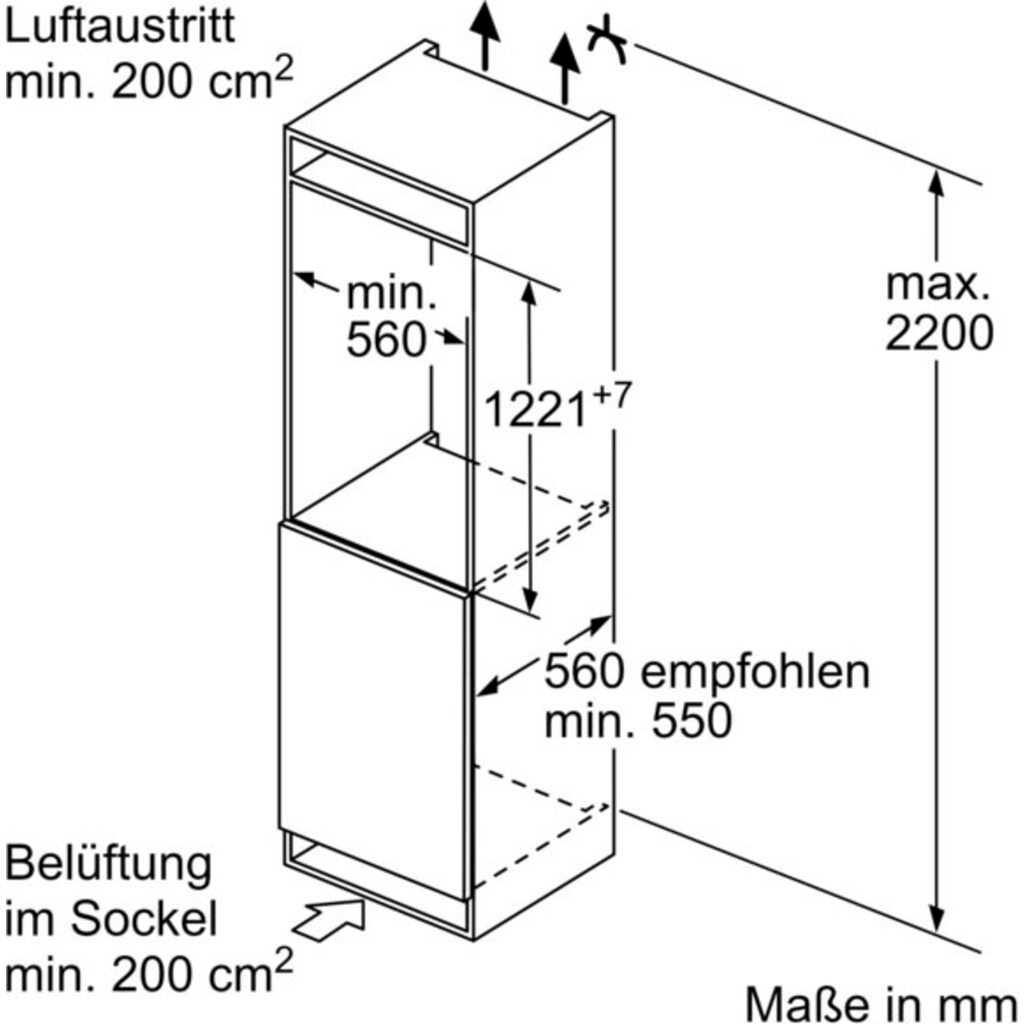 BOSCH Einbaukühlschrank »KIL42AFF0«, KIL42AFF0, 122,1 cm hoch, 55,8 cm breit