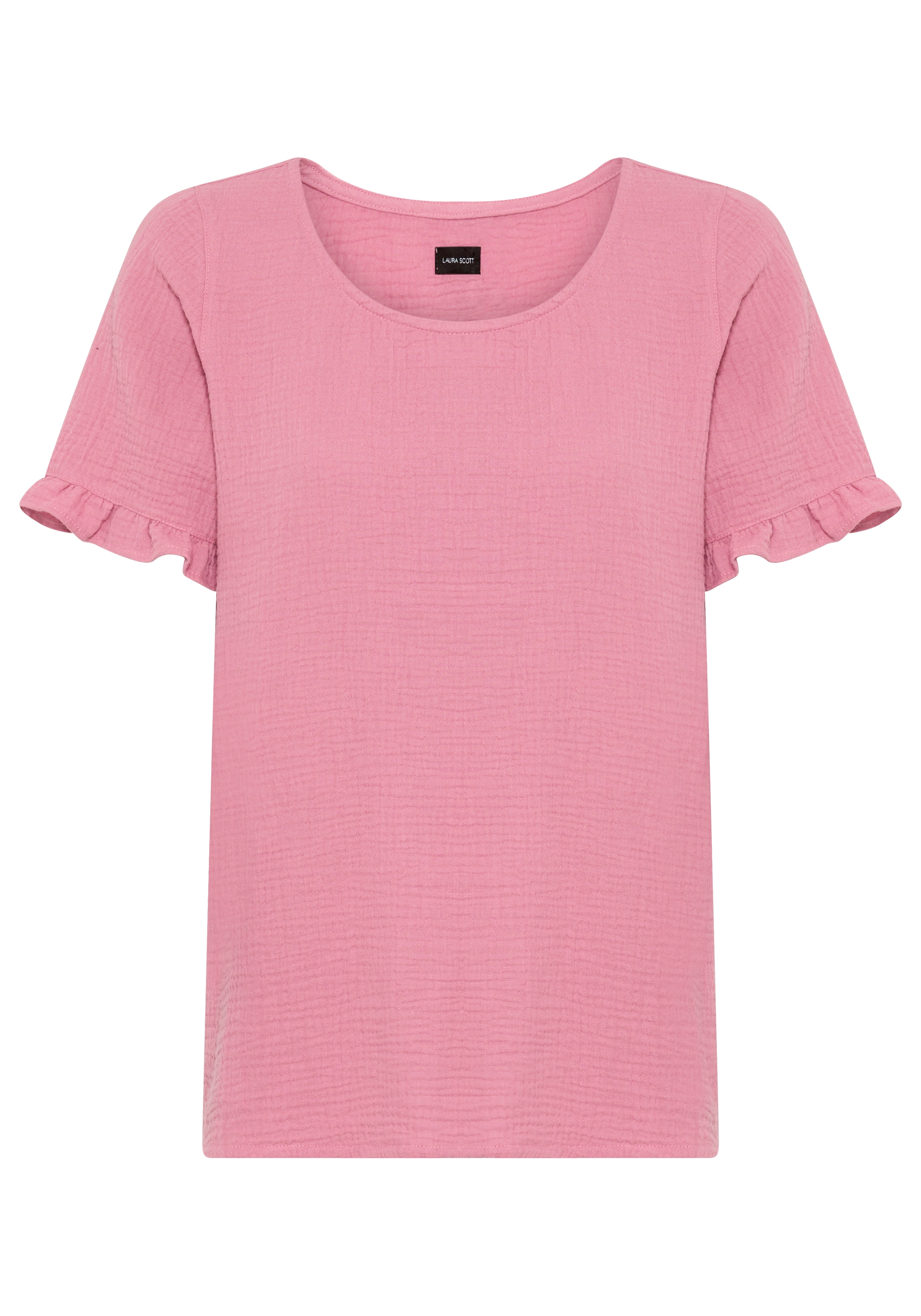 Laura Scott Rüschenbluse mit Zier-Knopfleiste am Rücken, unifarben, aus Baumwoll-Musselin