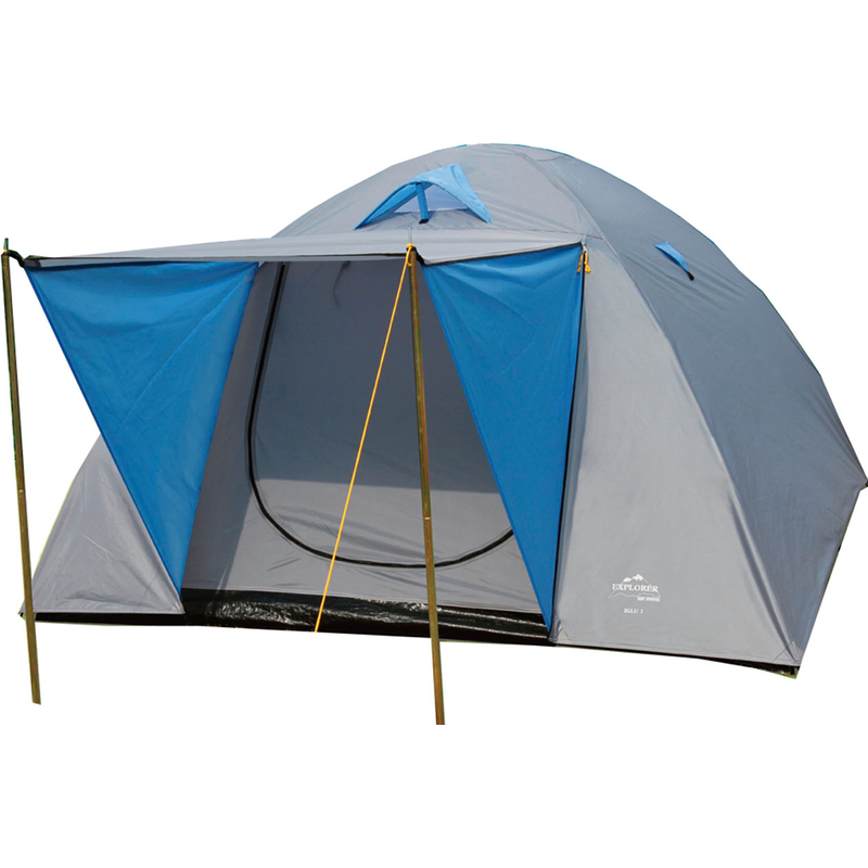 EXPLORER Kuppelzelt »Iglu Zelt 3-4 Personen Campingzelt wasserdicht winddicht Ventilation« 4 Personen grau/blau