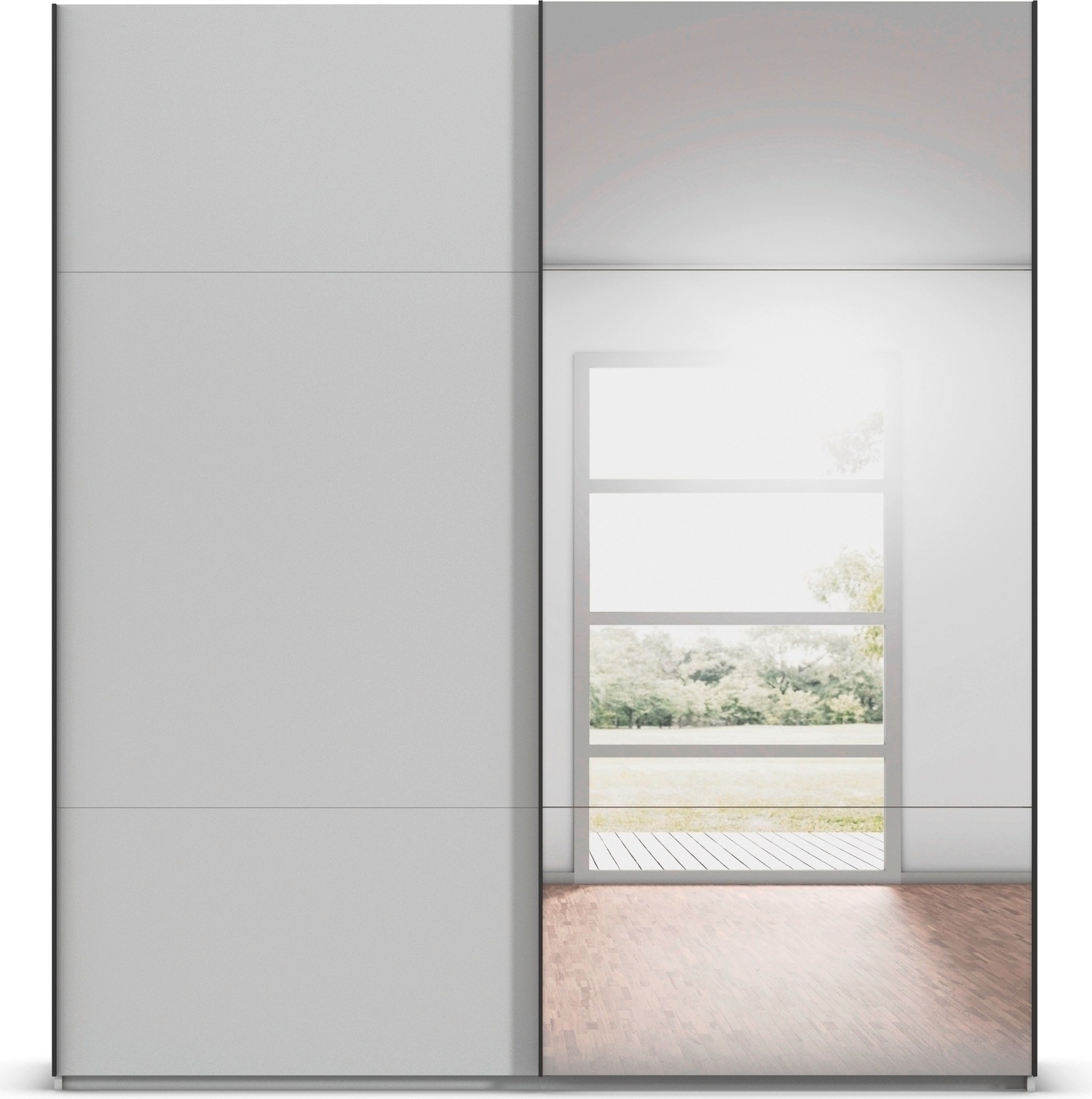 rauch Schwebetürenschrank »Kleiderschrank Schrank Garderobe Schlafzimmerschrank CONTIDO«, (in 3 verschiedenen Ausstattungen BASIC/CLASSIC/PREMIUM), aus hochwertigem Material in 6 Breiten 2 Griff-Farben MADE IN GERMANY