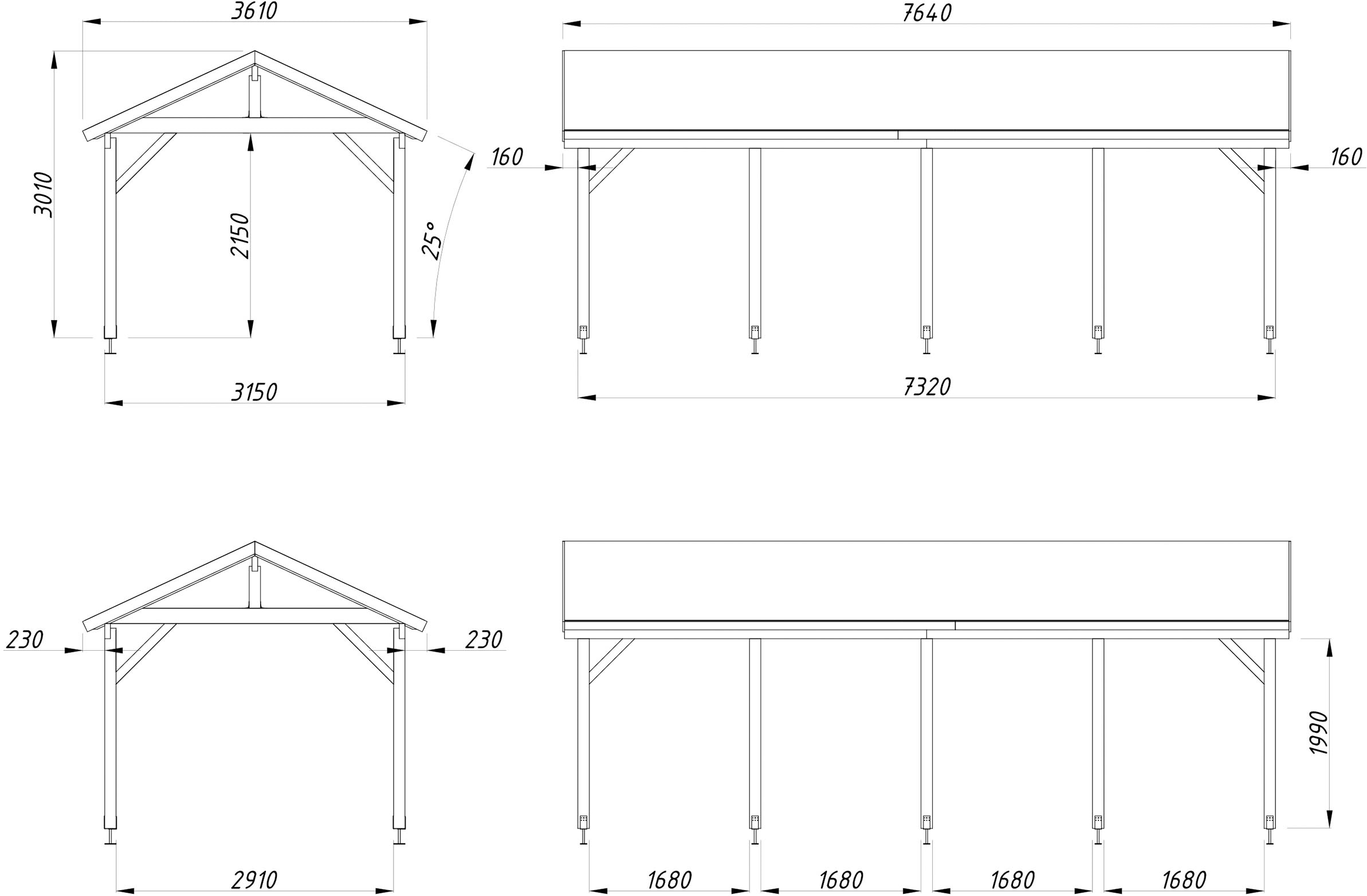 Palmako Einzelcarport »Robert« Massivholz 291 cm natur