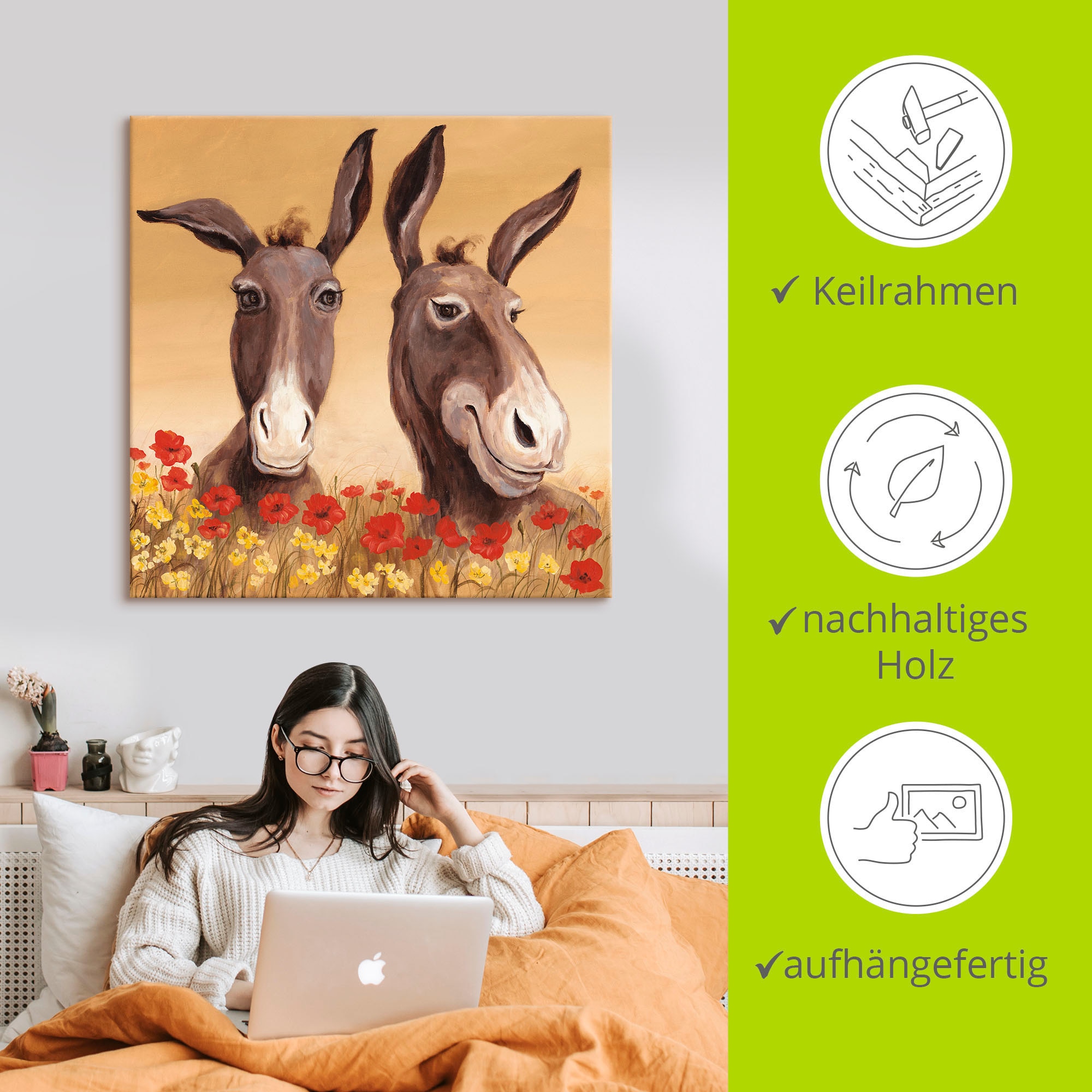 Artland Wandbild »Esel«, Haustiere, (1 St.), als Alubild, Outdoorbild, Leinwandbild, Poster, Wandaufkleber