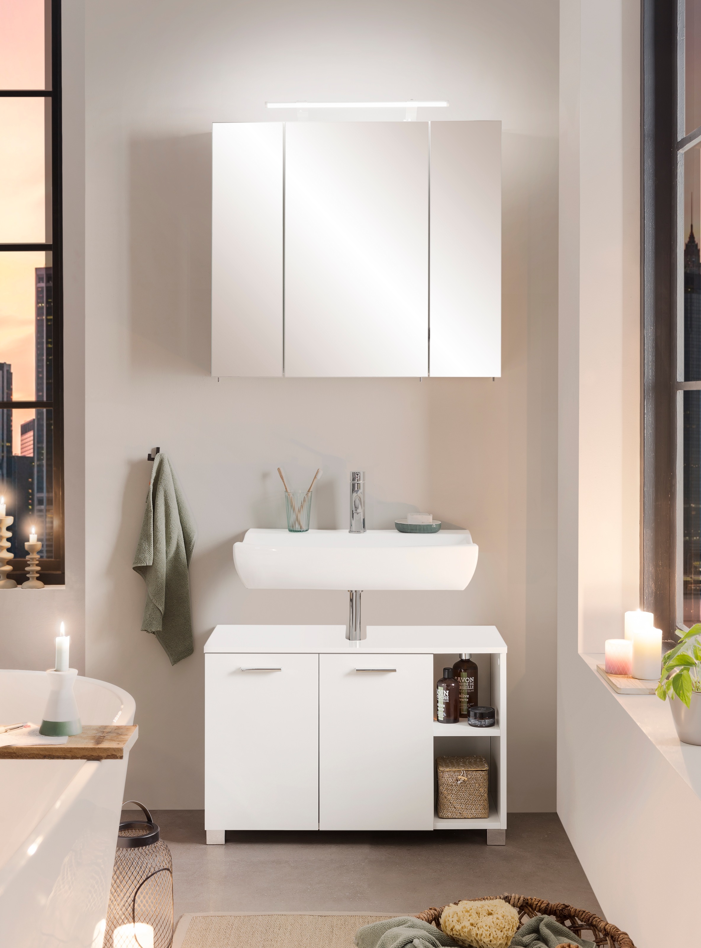 welltime Waschbeckenunterschrank "Dorina" Siphonausschnitt günstig online kaufen