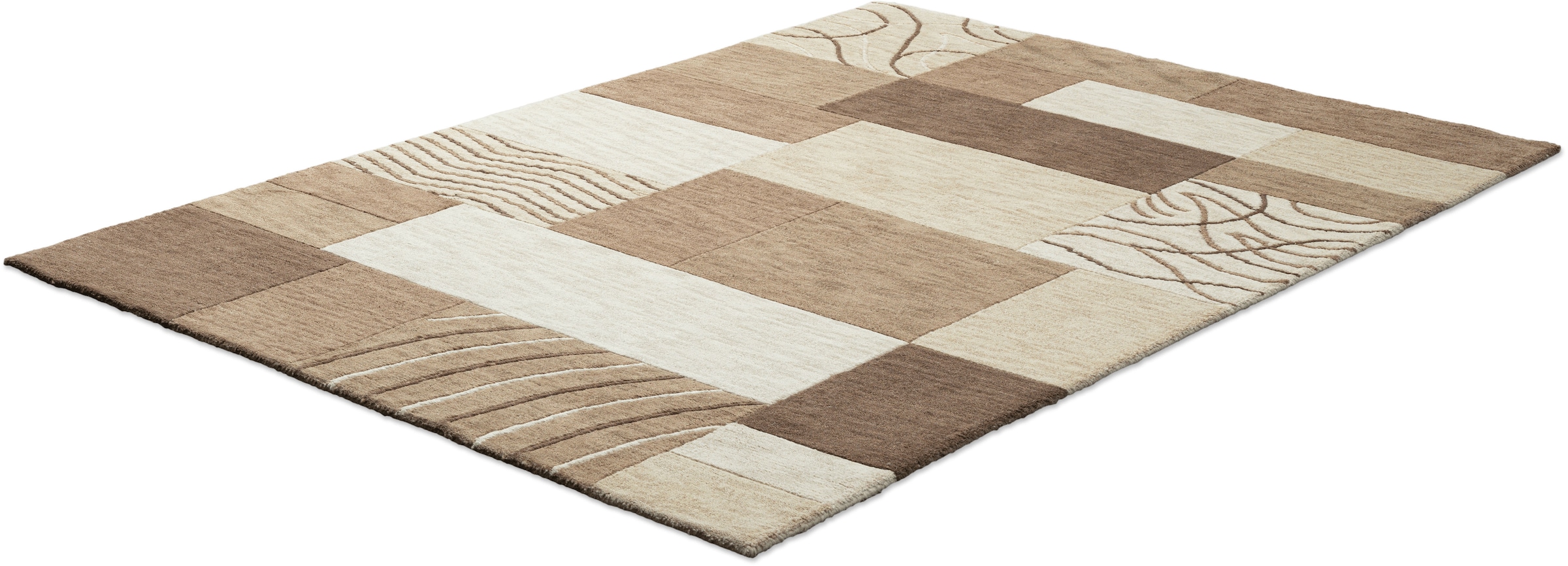 THEKO Wollteppich »Royal Domas 4028«, rechteckig, 14 mm Höhe, Kurzflor, reine Wolle, handgetuftet, modernes Patchwork Design
