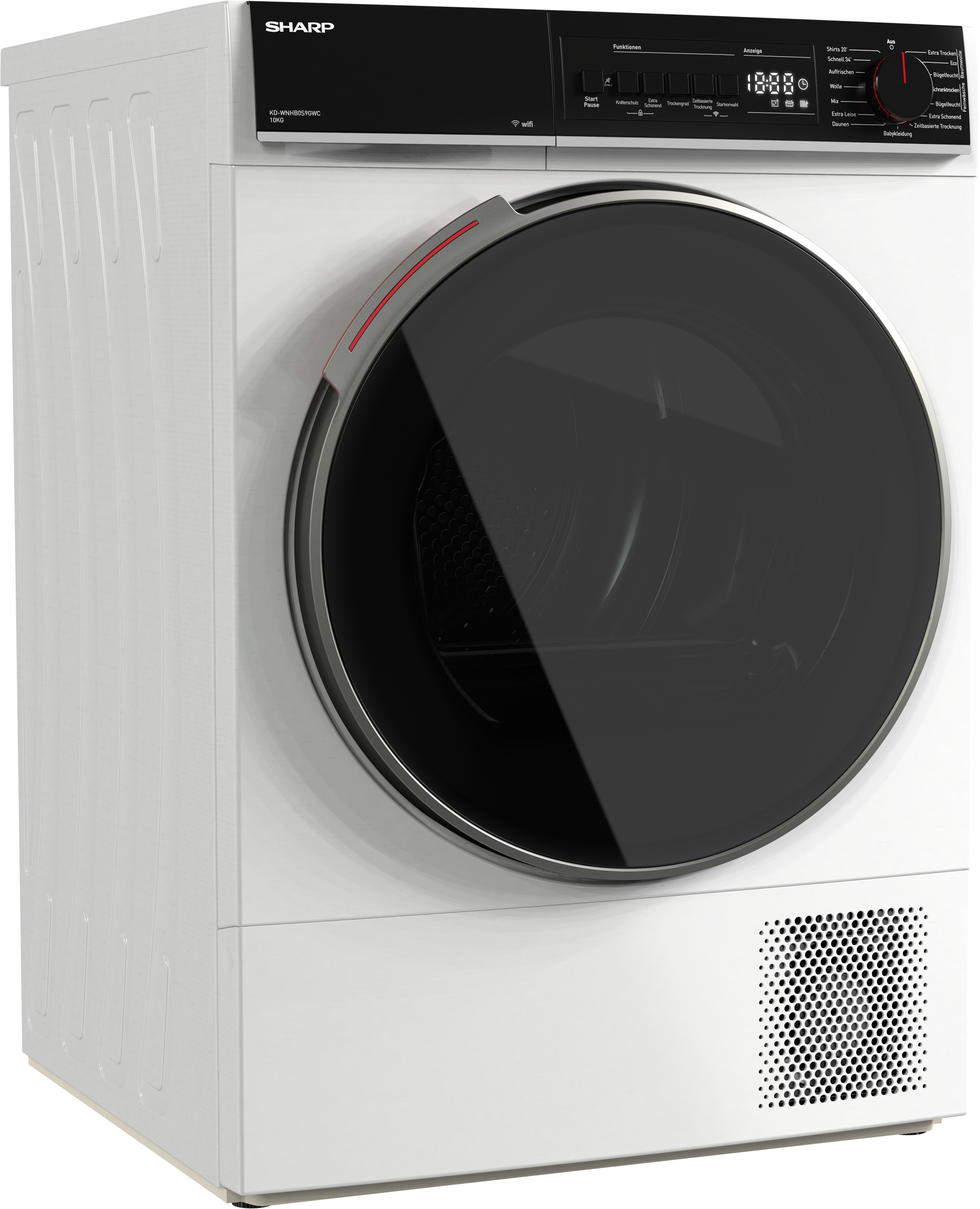 Sharp Wärmepumpentrockner »KD-WNHB0S9GWC-DE« Mid class 10kg / +WIFI / EEK C / 2 Tasten / XXL-Tür voll-schwarz / Weiß