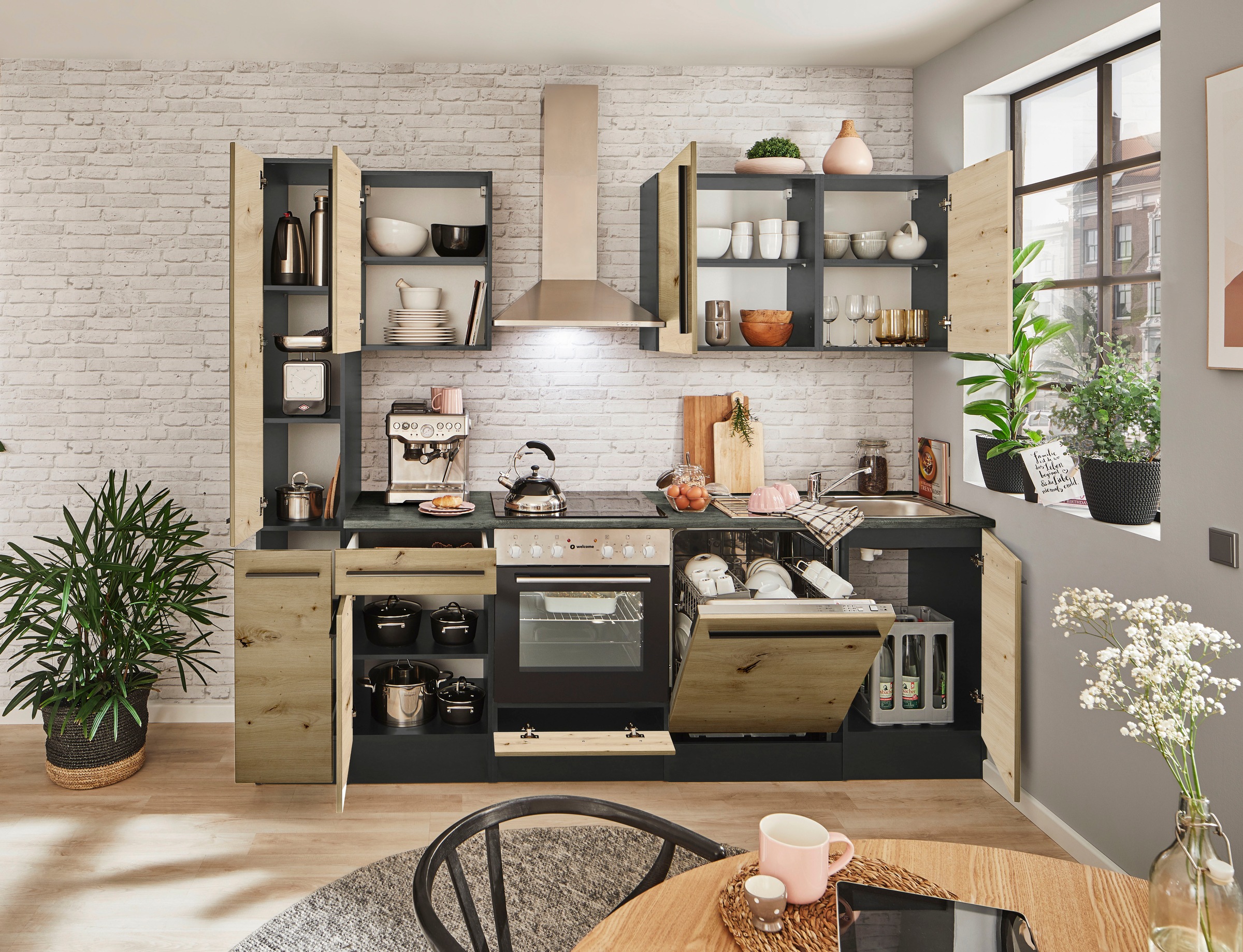 BASIC by Balculina Küchenzeile »Jazz«, Breite 250 cm, wahlweise mit E-Geräten
