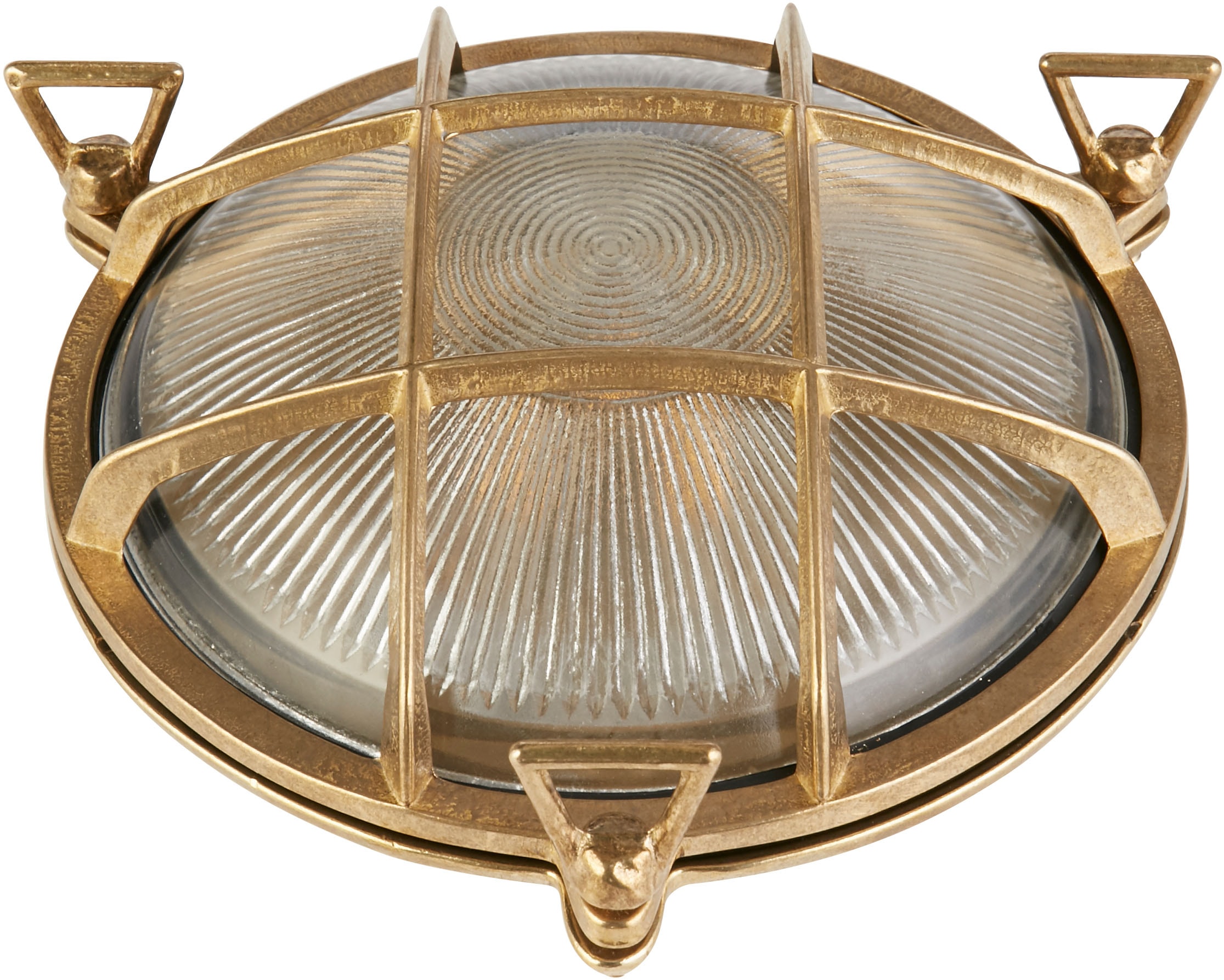 Searchlight Außen-Wandleuchte »Bulkhead Round Outdoor Light - Solid Brass & Ribbed Glass« E27 1 Stk.