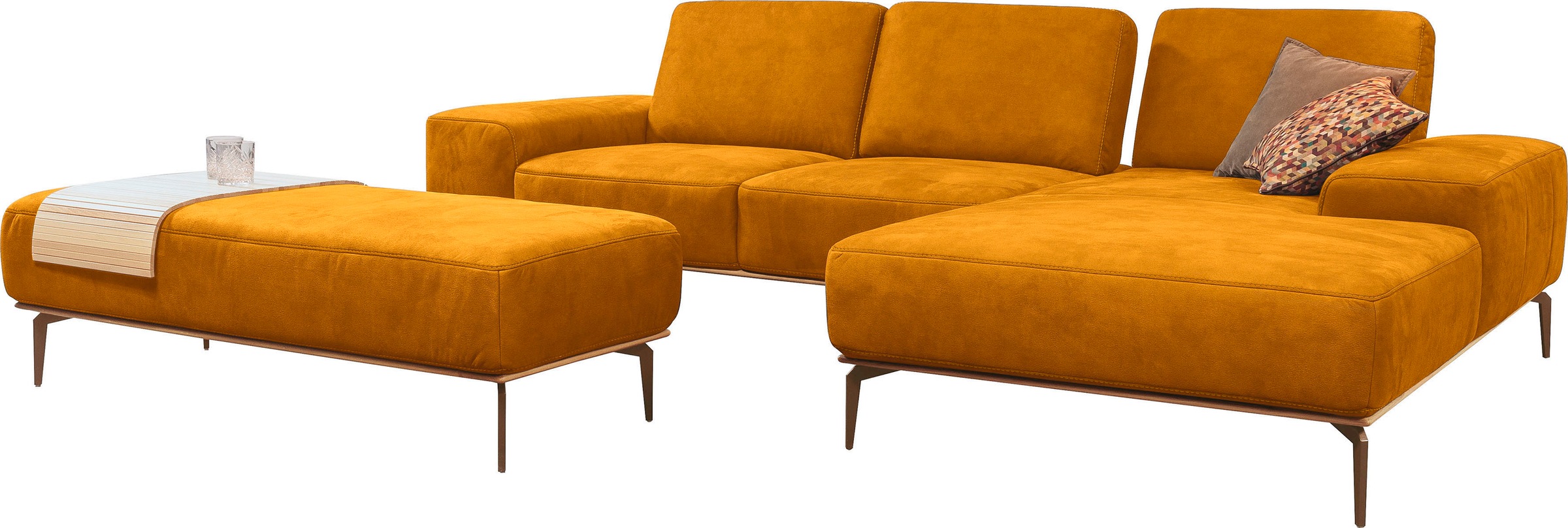 W.SCHILLIG Ecksofa »run, Designsofa mit tollem Sitzkomfort, L-Form«, mit Holzsockel, Füße in Bronze pulverbeschichtet, Breite 299 cm