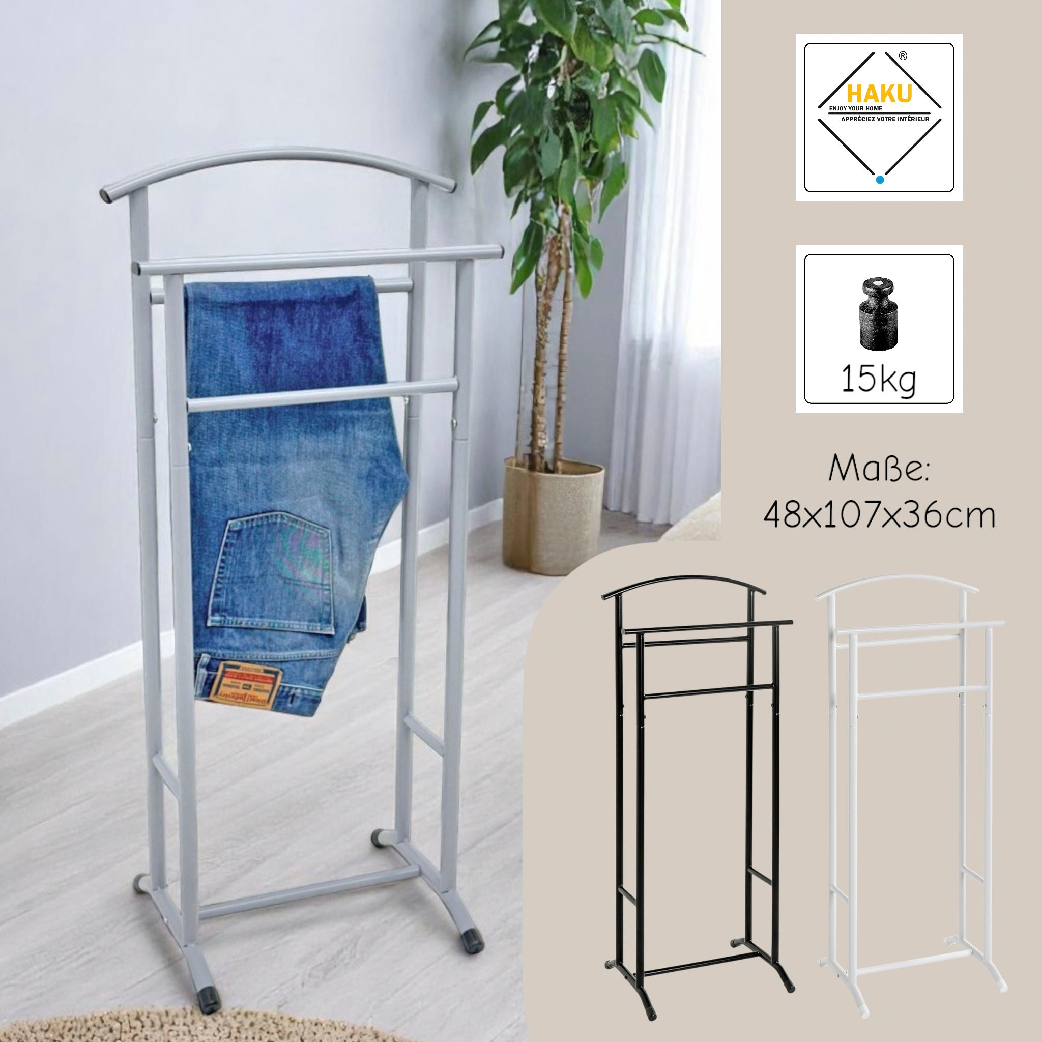 HAKU Herrendiener »Anzugständer, Dressboy, Kleiderboy, Kleiderbutler, Stiller Diener« Freiform - aus Metall -B/T/H 48/36/107 cm