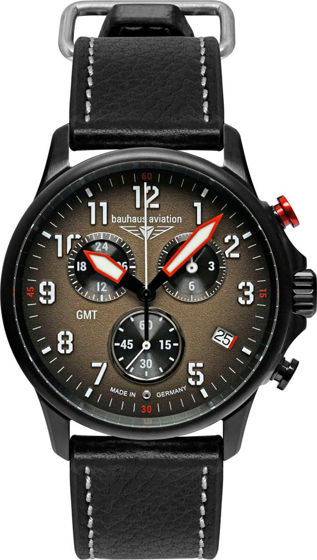 bauhaus Chronograph »Flight Control Blackwing GMT«, Quarzuhr, Armbanduhr, Herrenuhr, Made in Germany, analog, Tag