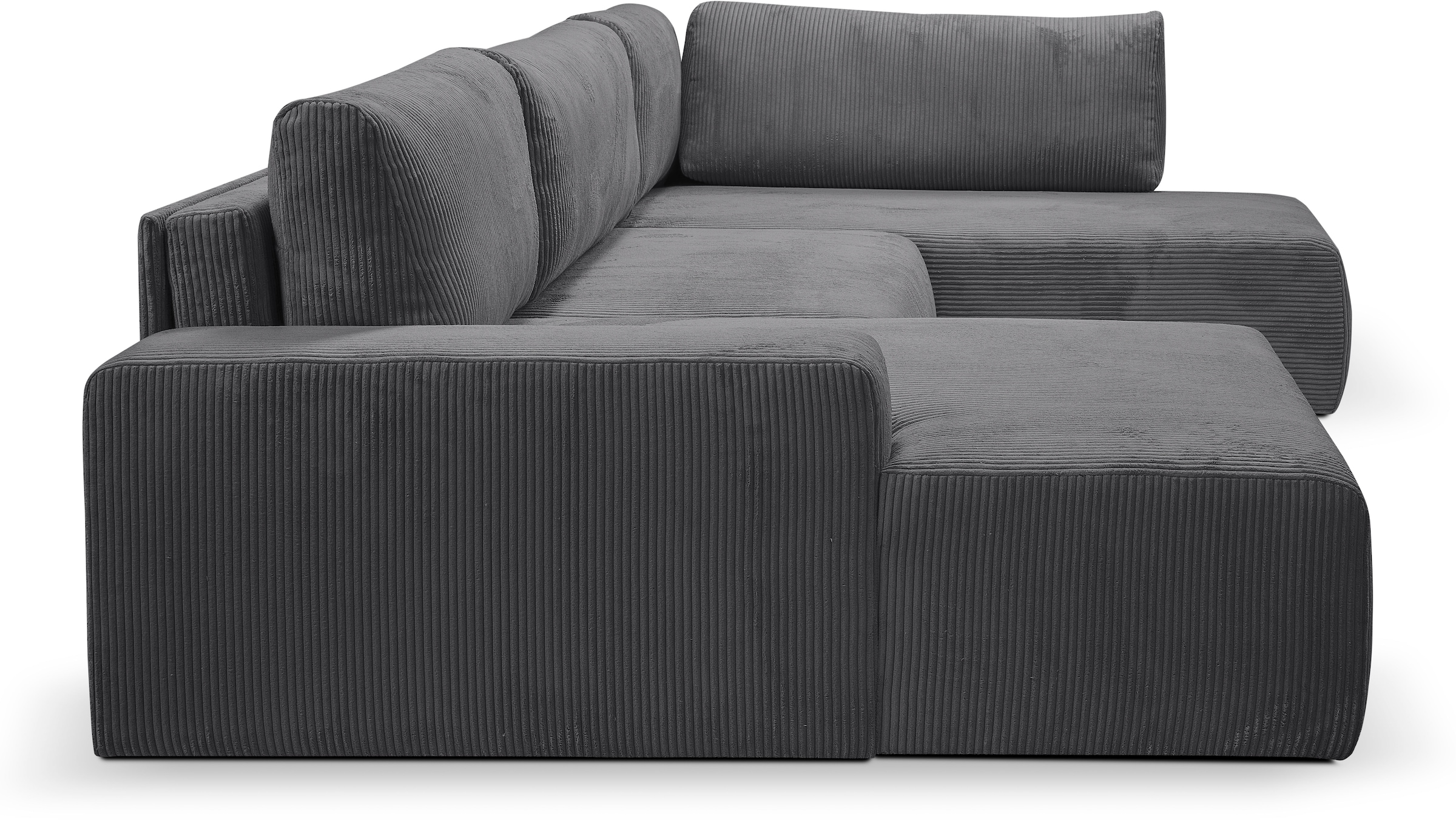 WERK2 Wohnlandschaft »Rotterdam-U, U-Form, in kuschelweichem Cord oder Breitcord«, Design Sofa mit Schlaffunktion & Bettkasten, Cord, Anthrazit