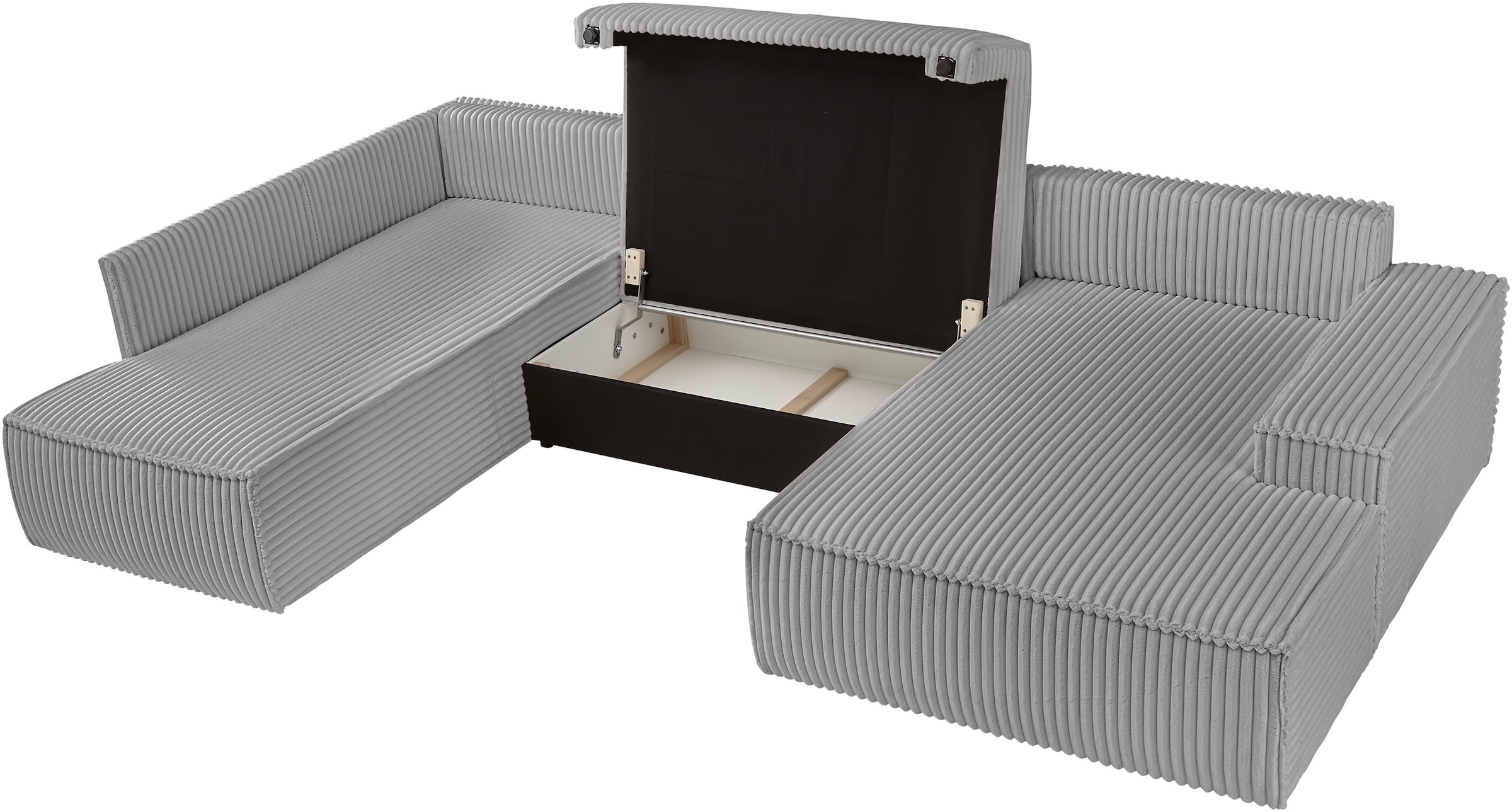 andas Wohnlandschaft »FINNLEY U-Form XXL 329 cm, Schlafsofa, Schlaffunktion m. Bettkasten«, (194/139 cm), Bouclé, Struktur und Cord