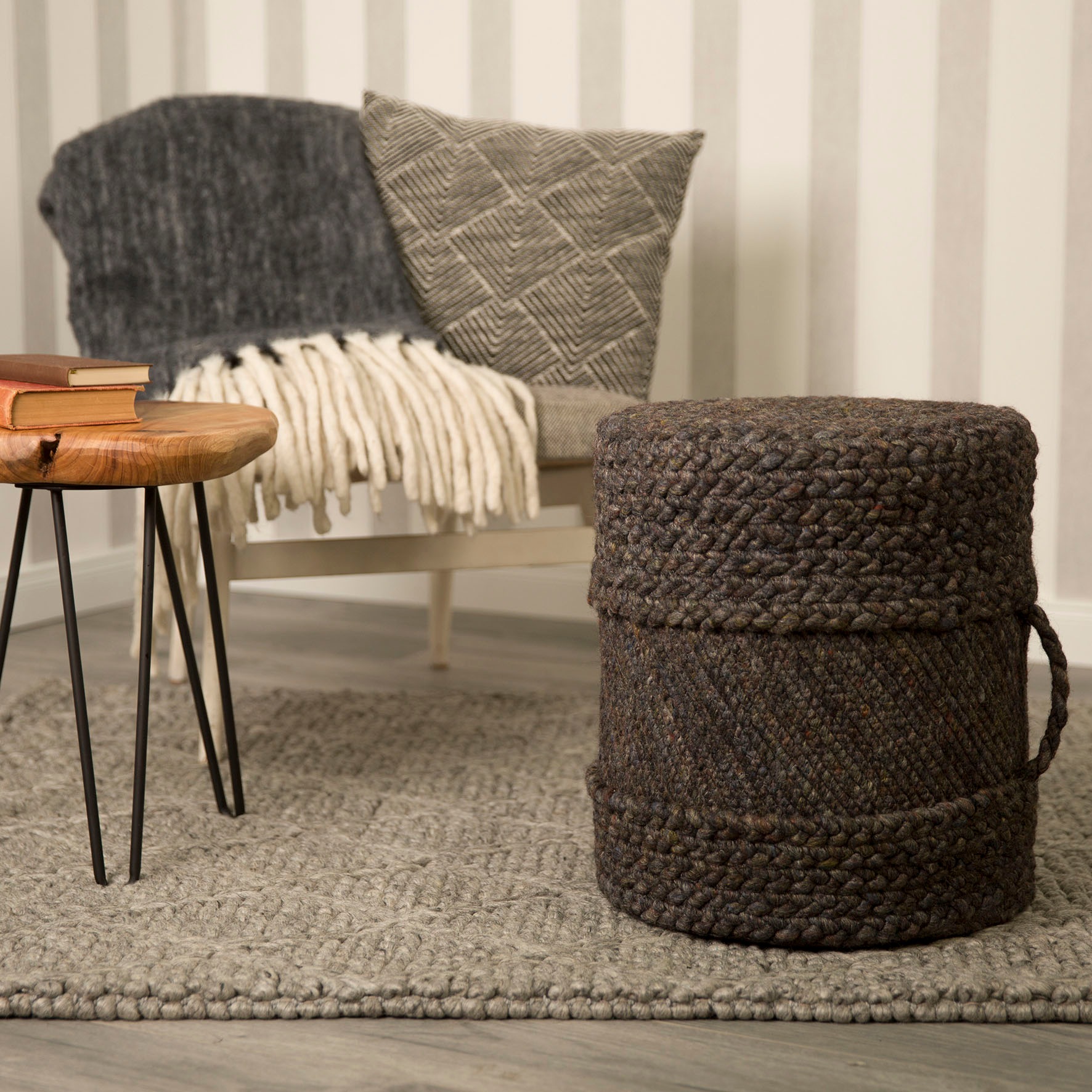 OBSESSION Sitzhocker »Hocker My Copa Pouf« 1 Stk. tlg. rund, Ø 40 cm, Höhe 40 cm, handgearbeitet, Wohnzimmer & Schlafzimmer taupe Bezug: 50% Wolle,...