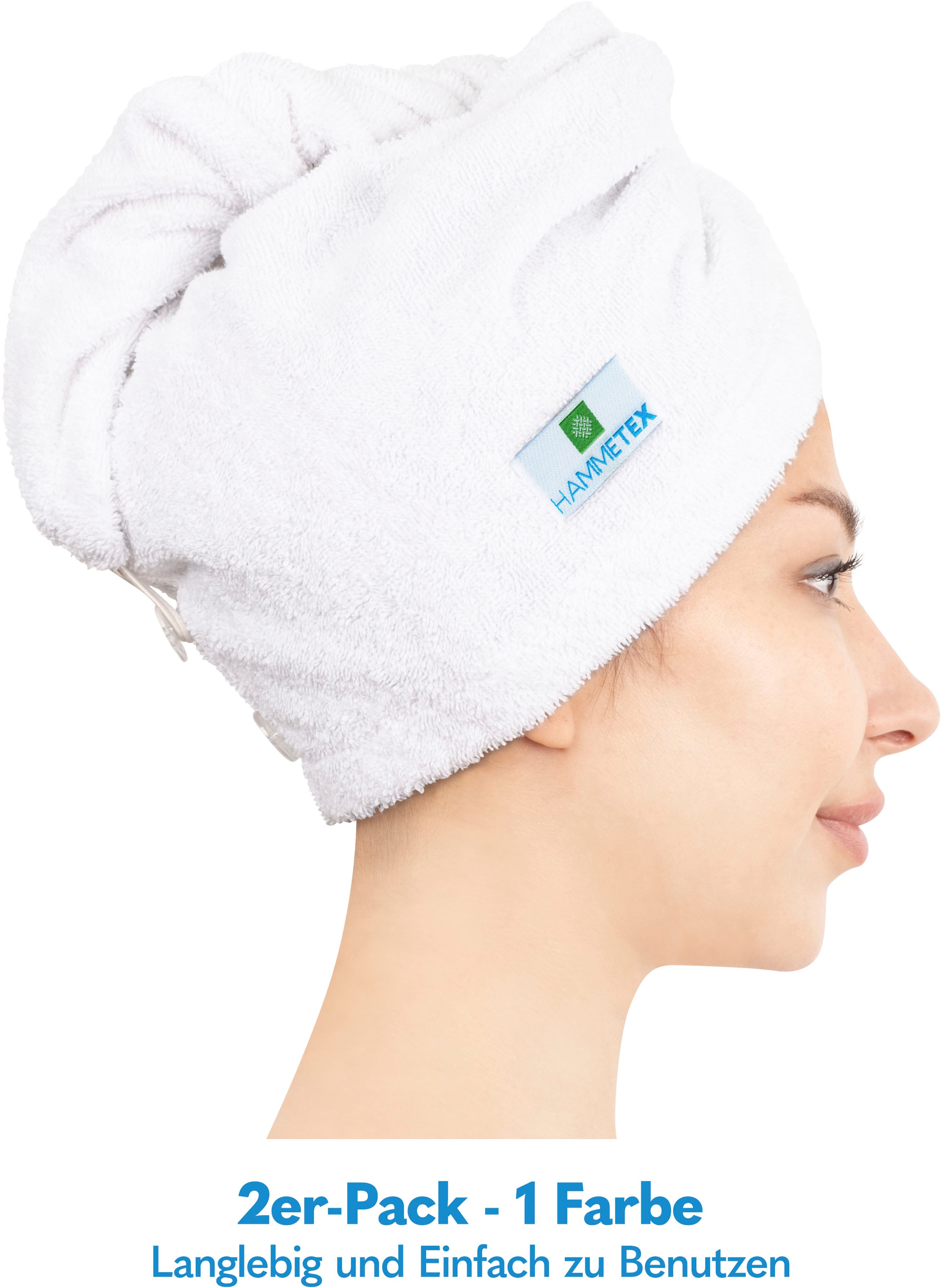 HAMMETEX Turban-Handtuch »2er Set Haarturban Damen, 100% Baumwolle, Flauschig & Schnelltrocknend«, (Set, 2 St., 2), Uni-Farben, weich