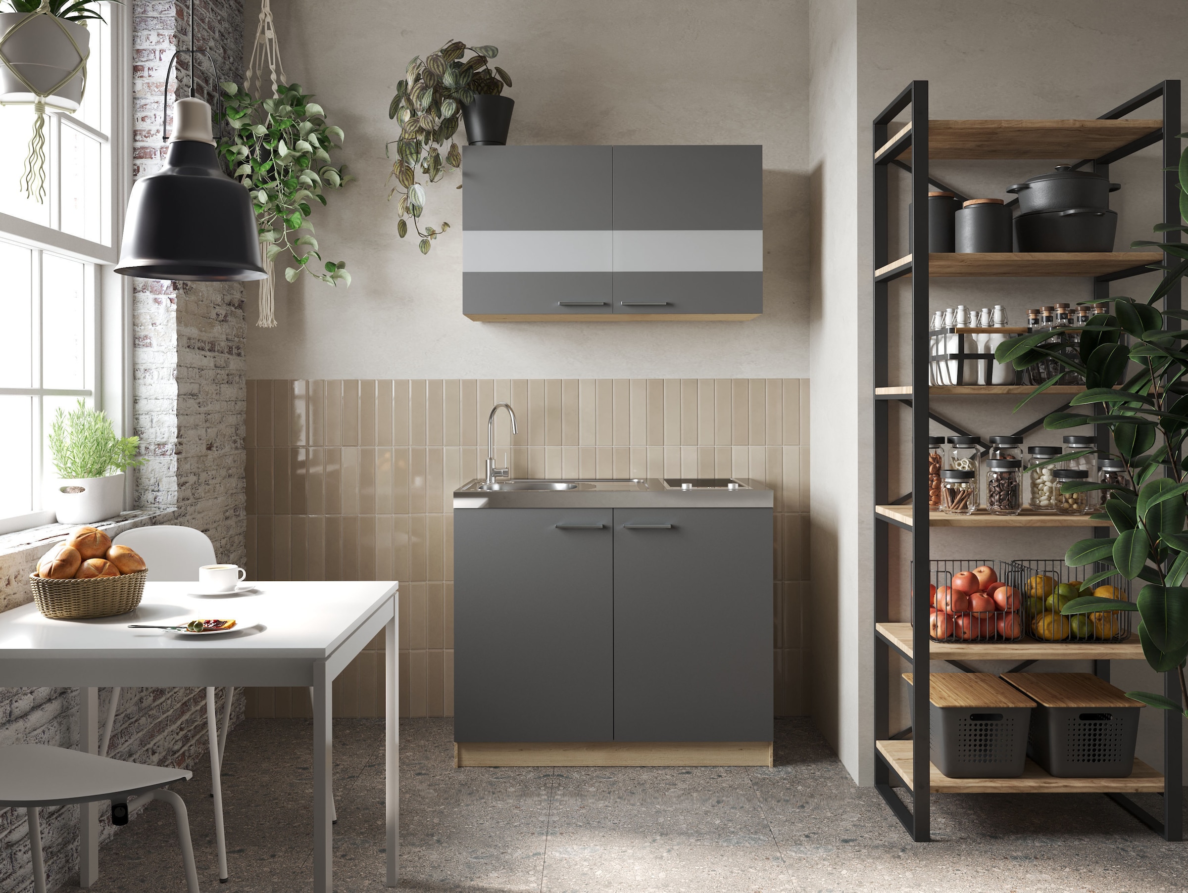 RESPEKTA Pantryküche »Merle« Breite 100 cm, mit Soft-Close Funktion, Stangengriffe aus Metall