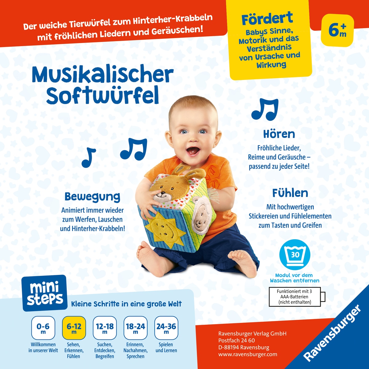 Ravensburger Greifspielzeug »ministeps® Musikalischer Softwürfel«, mit Sound, FSC® - schützt Wald - weltweit