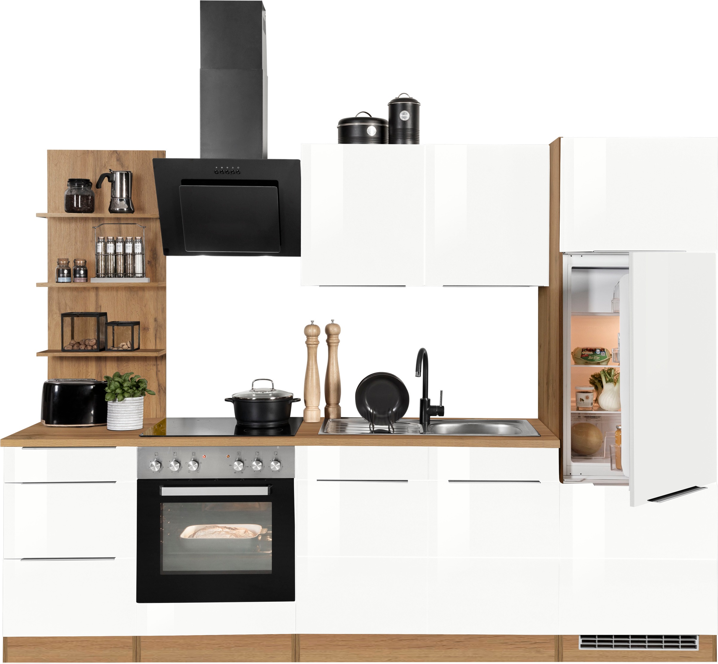 KOCHSTATION Küchenzeile »KS-Brindisi«, Breite 270 cm, wahlweise mit E-Geräten, mit MDF-Fronten und Regal