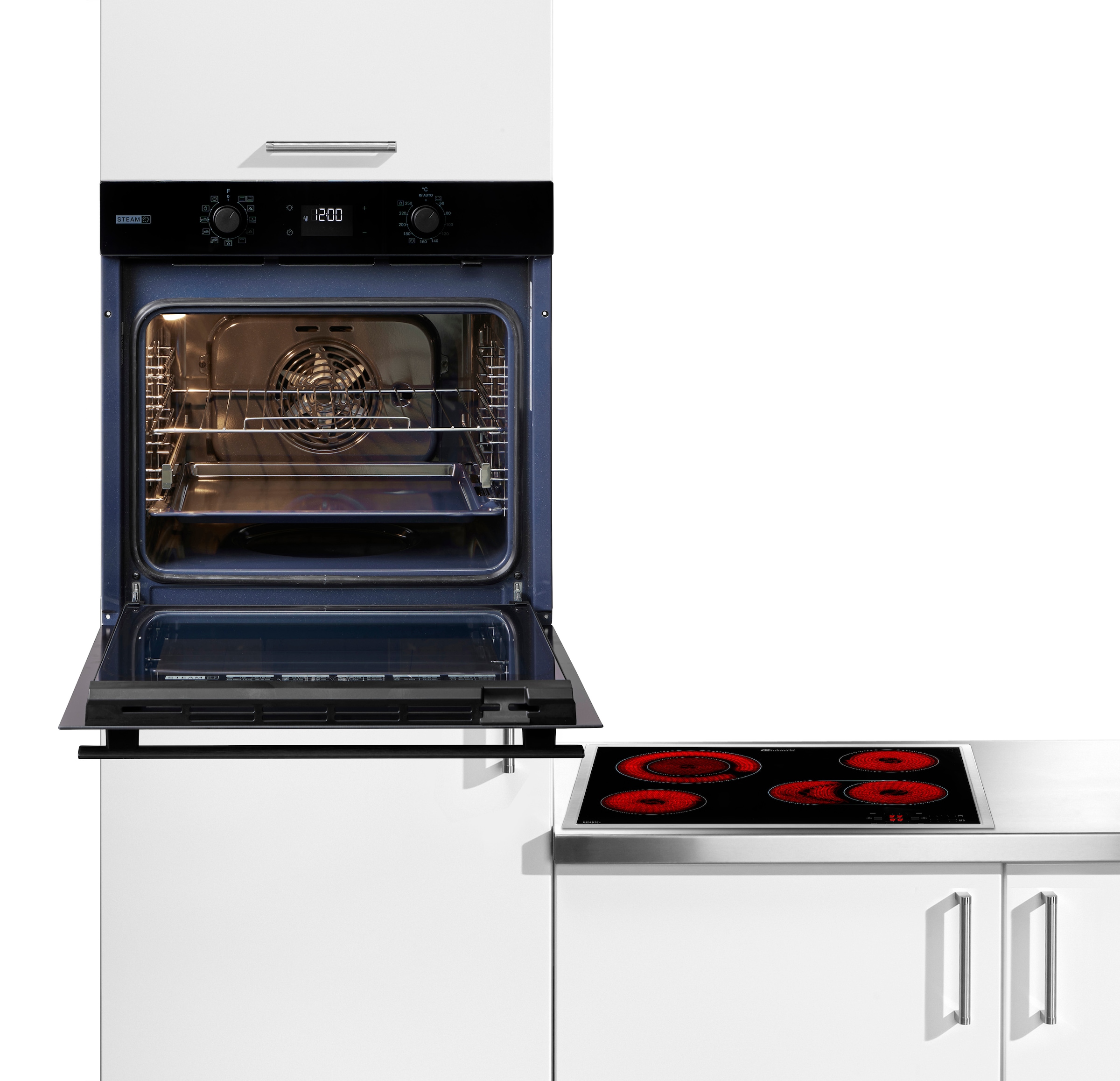 BAUKNECHT Backofen-Set »BAKO 760 Steam BL« mit 1-fach-Teleskopauszug Set, 2 Stk. tlg. GentleSteam - für ein saftiges Inneres und ein knuspriges Äußeres