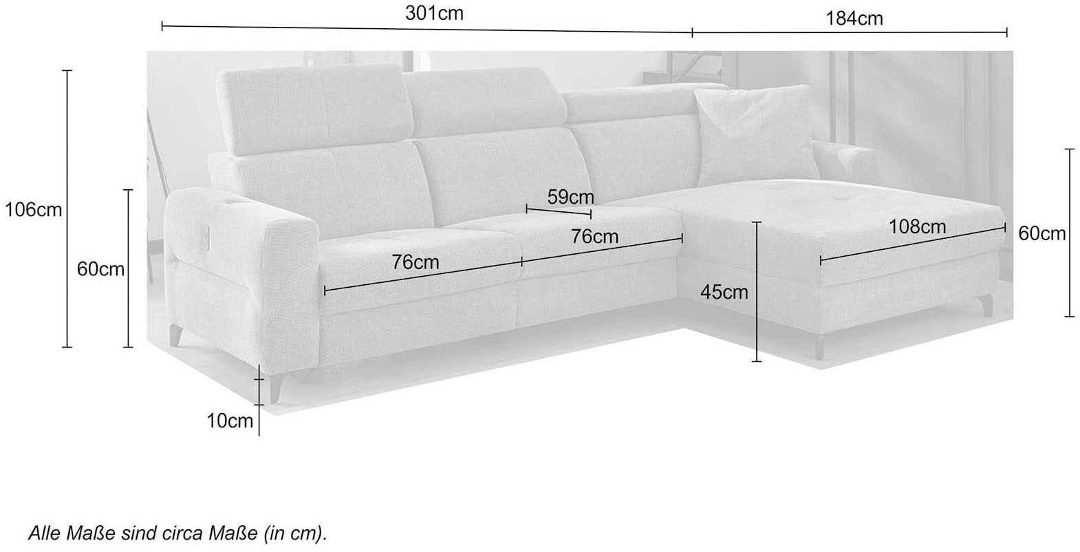 Jockenhöfer Gruppe Ecksofa »Monaco L-Form mit elektromotorischer Relaxfunktion und«, induktiver Lademöglichkeit + USB-A Ladeport, verstellbare Kopfstützen