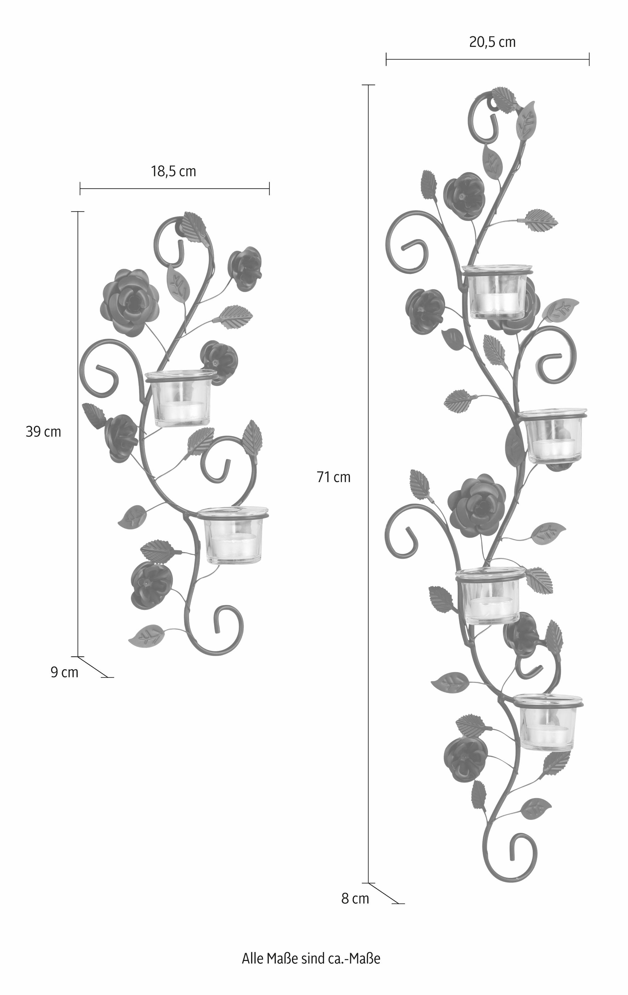 Home affaire »Blumenranke, schwarz«, auf Wandkerzenhalter Metall, schwarz Glas, antik Raten bestellen Landhaus, (2er-Set)