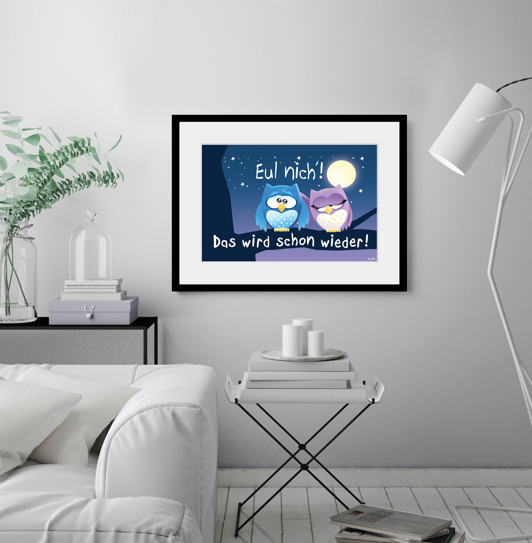 queence Bild »Eul nich!«, Eulen-Sterne-Sprüche & Texte-Motivationsbilder, (1 St.), HD Premium Poster-Druck inkl. Holzrahmen