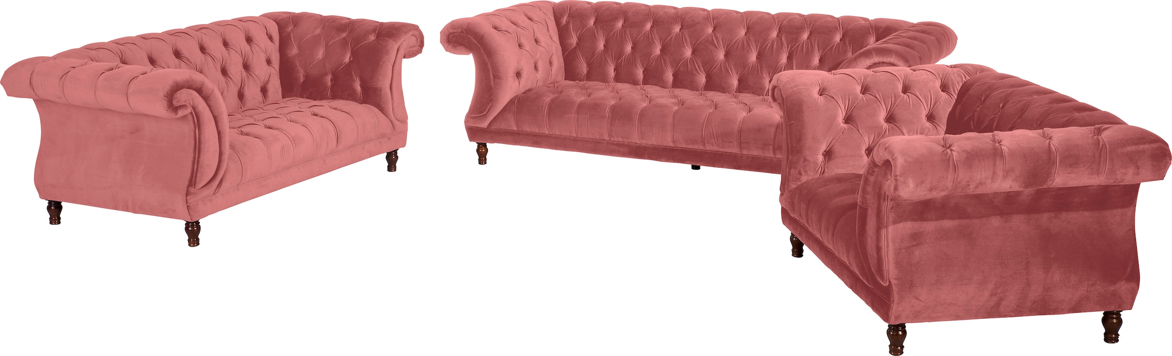 Max Winzer® Loveseat »Isabelle, Loungesessel«, Knopfheftung & gedrechselten Füßen in Buche Nussbaum, Breite 167 cm