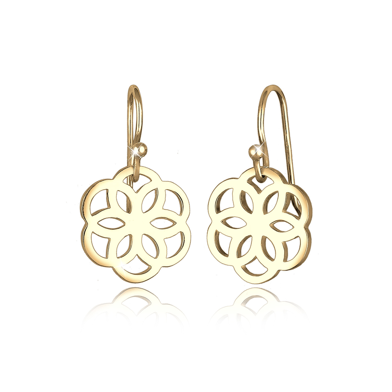 ELLI Paar Ohrhänger »Blume Ornament Cut-Out Flower of Life Silber« Gold onesize Elegante Ohrringe aus 925er Sterling Silber