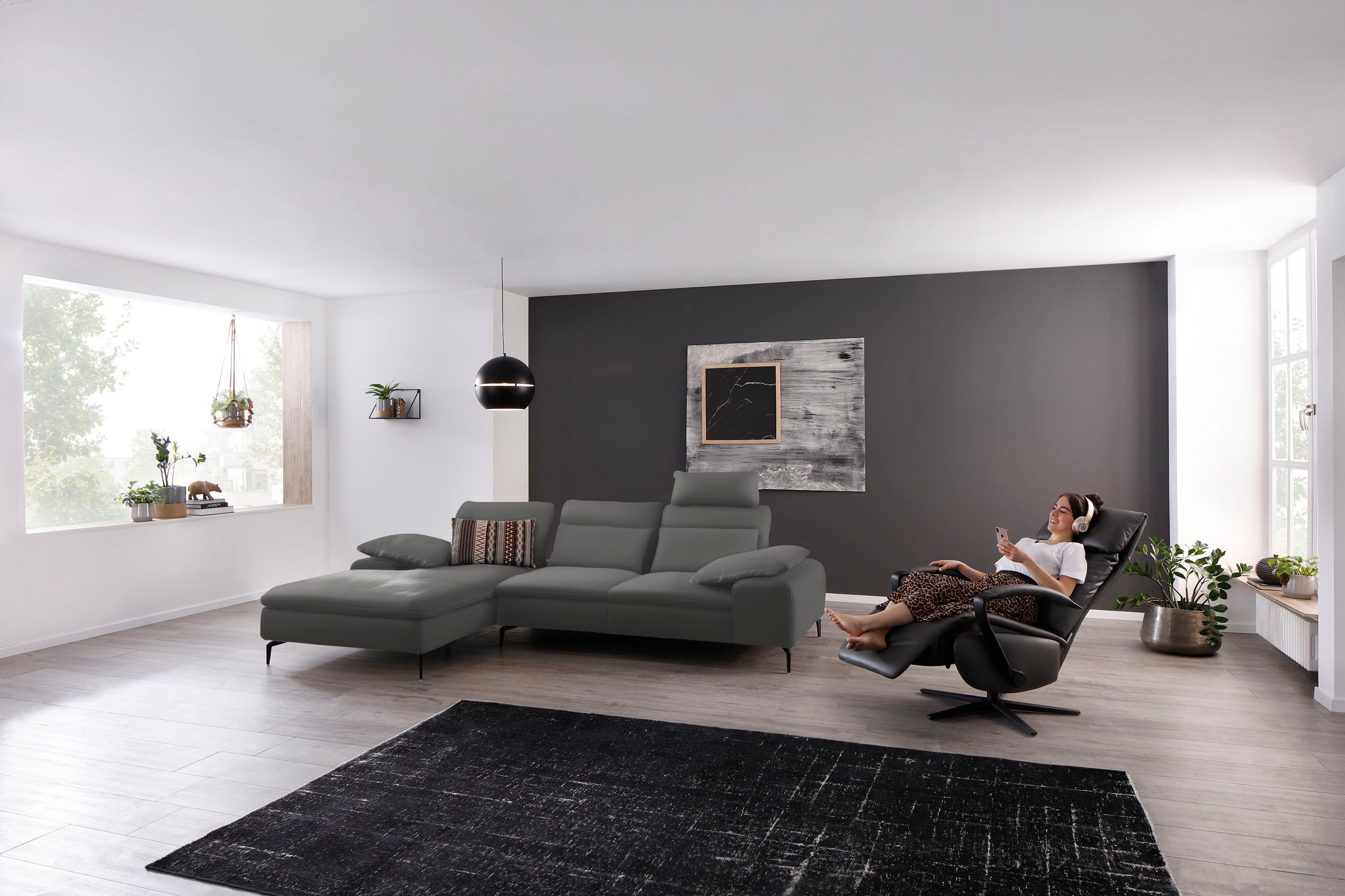 W.SCHILLIG Ecksofa »valentinoo, Designsofa, bequem, elegant und zeitlos, L-Form«, (Set), inklusive Hocker, mit Sitztiefenverstellung, Breite 299 cm