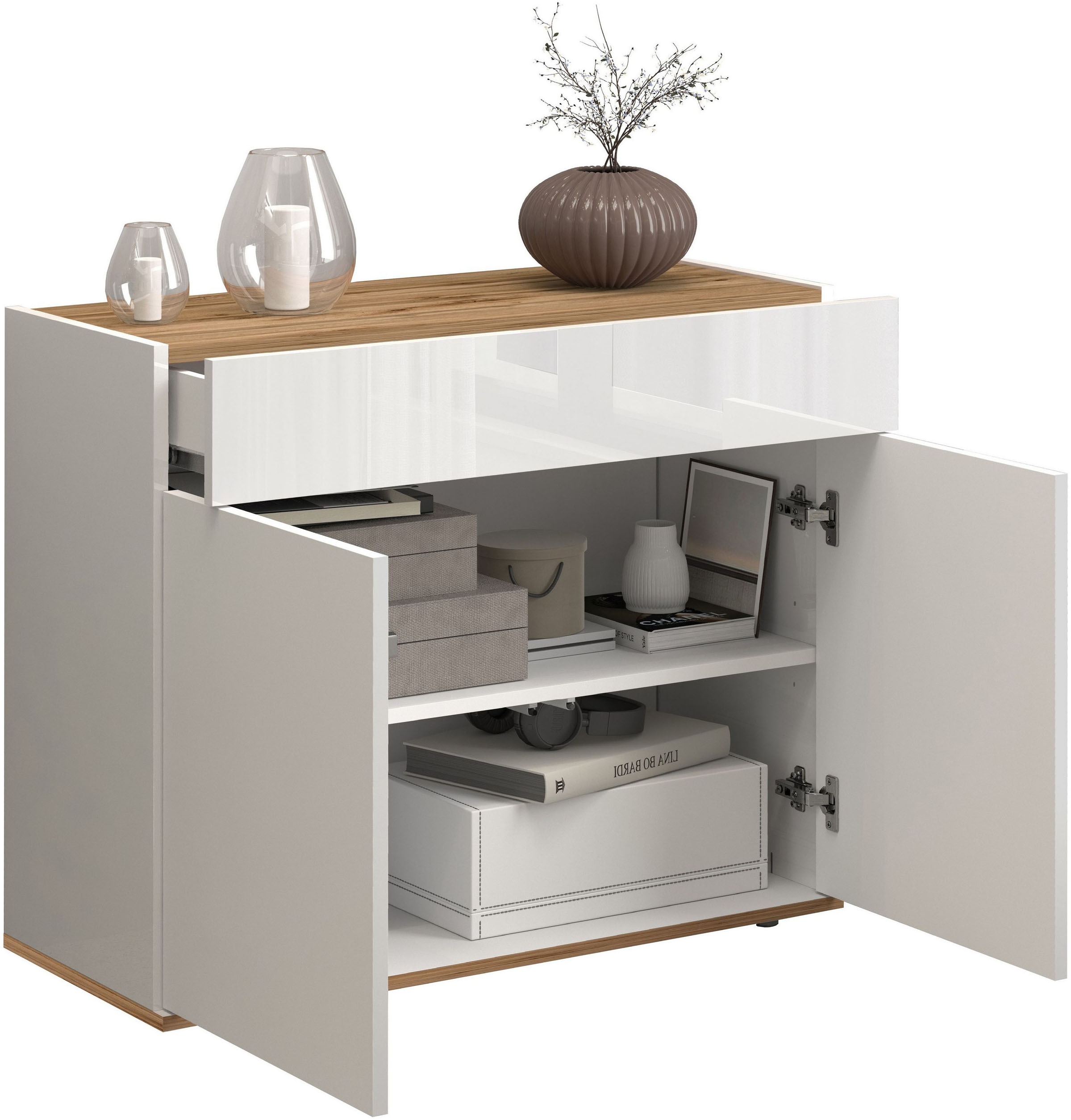 INOSIGN Sideboard »Garda, Kommode, Schrank, 2 Türen, 1 Schublade, Made in Italy« Hochglanzlackierte Fronten, Korpus matt, grifflos, Breite 80,9 cm