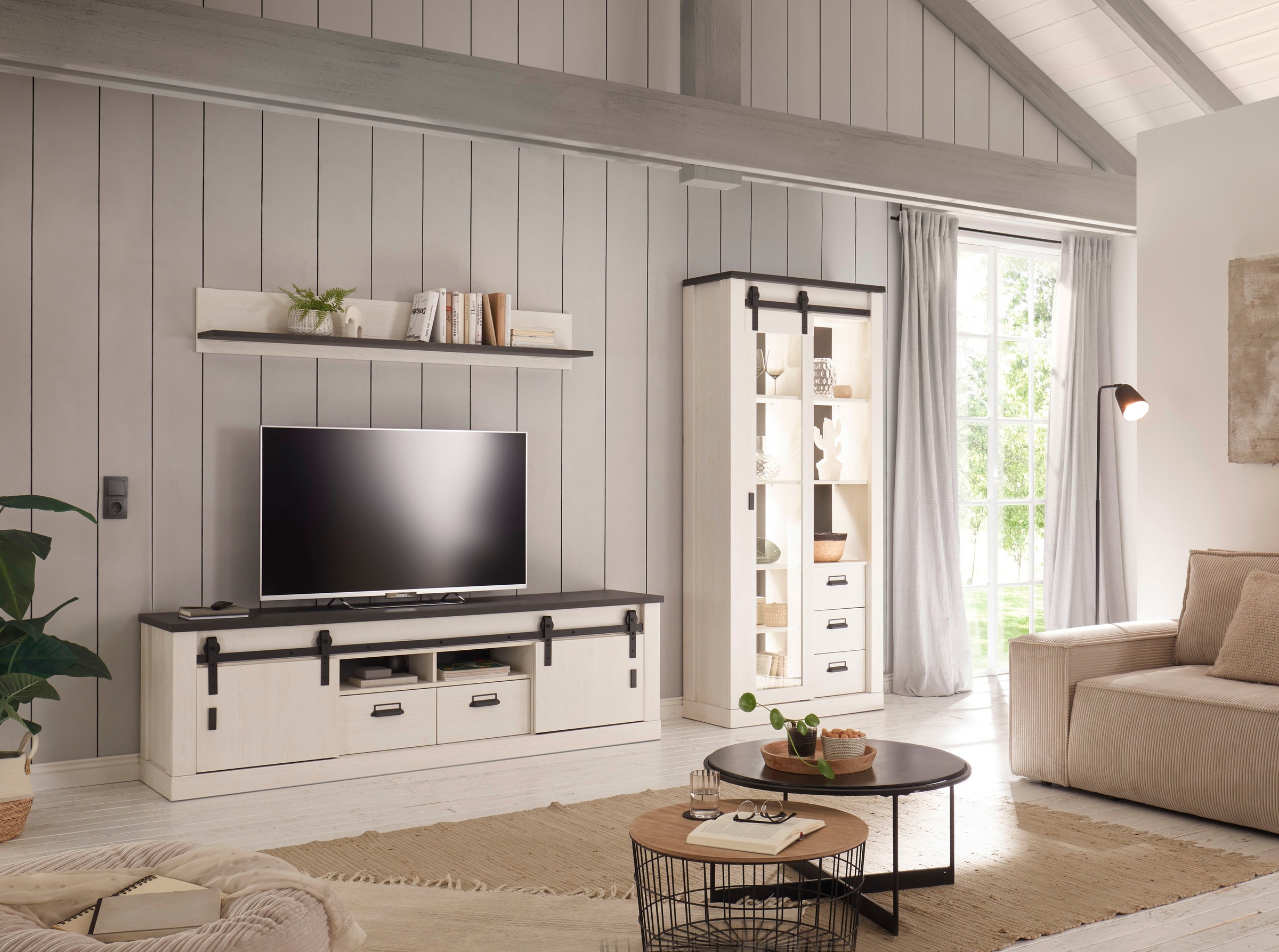 Home affaire Wohnwand "SHERWOOD" 3 Stk. tlg. Scheunentorbeschlag und Apothe günstig online kaufen