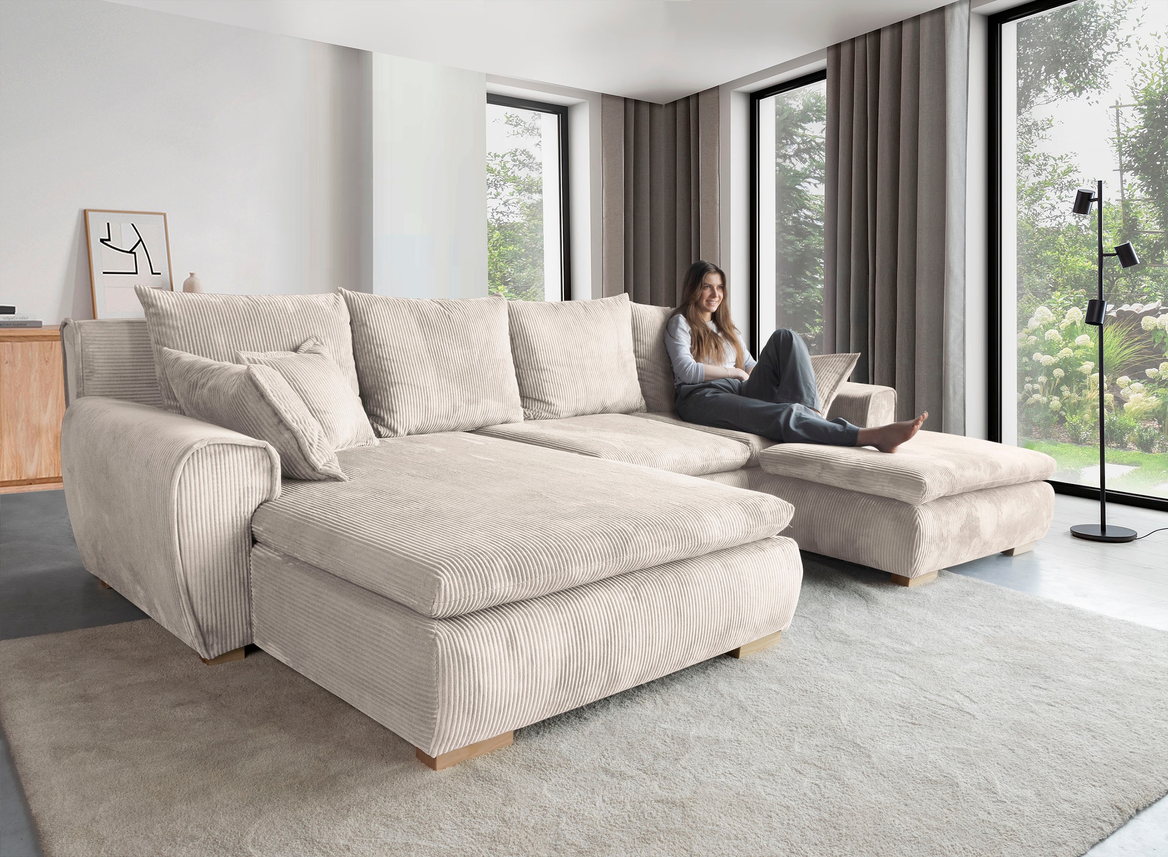 Home affaire Ecksofa »Katja L-Form«, Cord Bezug, inkl. Schlaffunktion und Stauraum