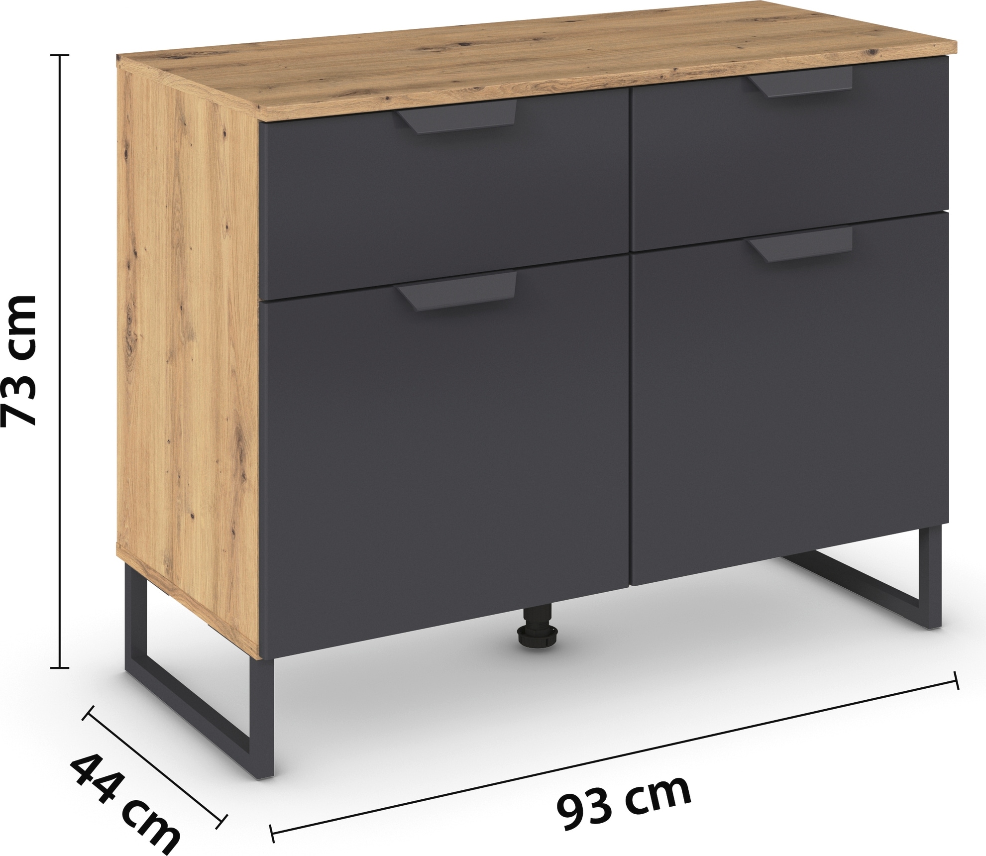 rauch Kombikommode »Dark&Wood by Aditio«, im Industrial Style mit Kufenfuß, 2 Schubladen mit Softclose-Funktion