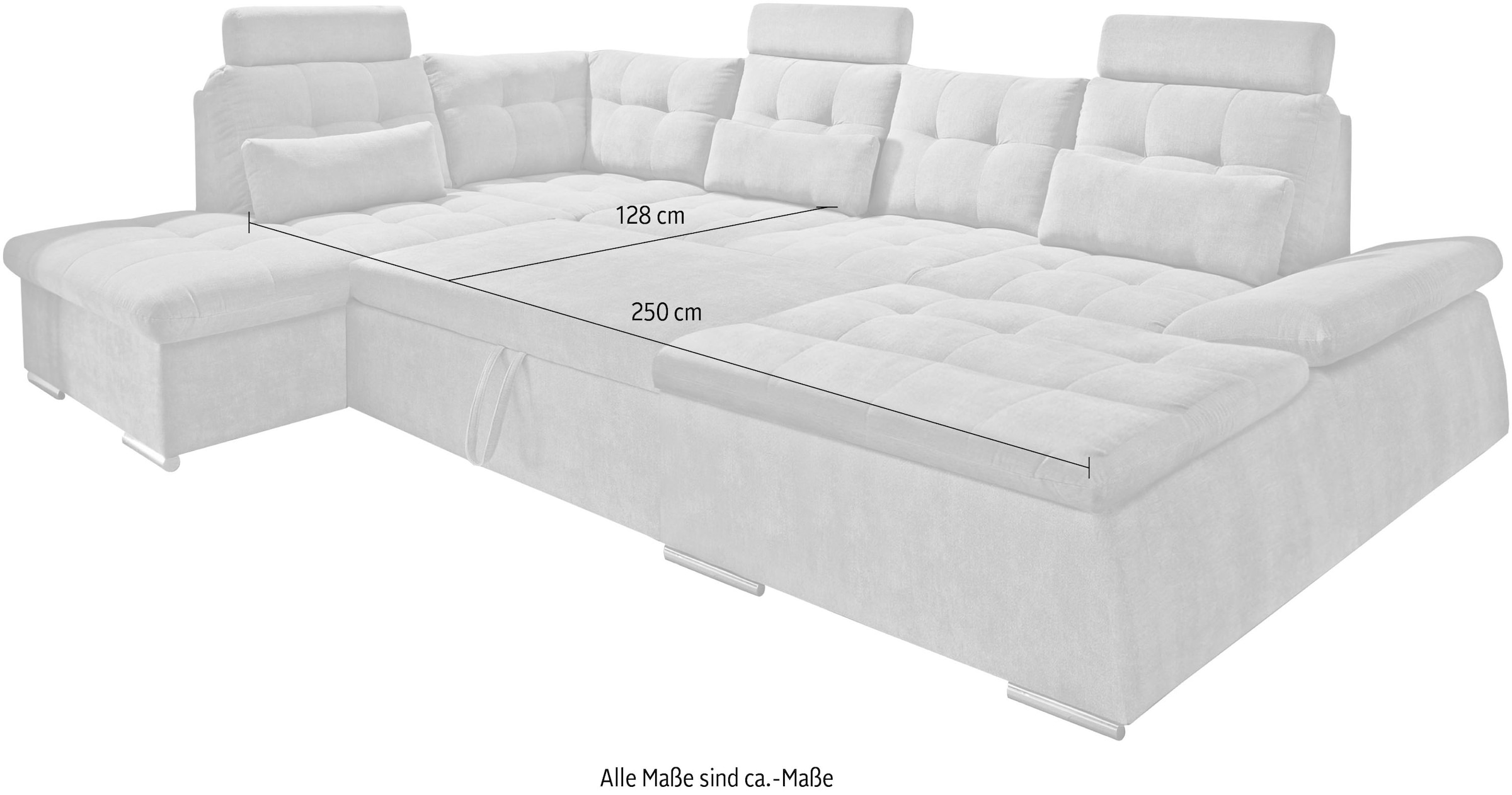 ED EXCITING DESIGN Wohnlandschaft »Nalo U-Form mit Bettfunktion, Bettkasten«, Armteilverstellung, Kopfstützen & 3 Nierenkissen