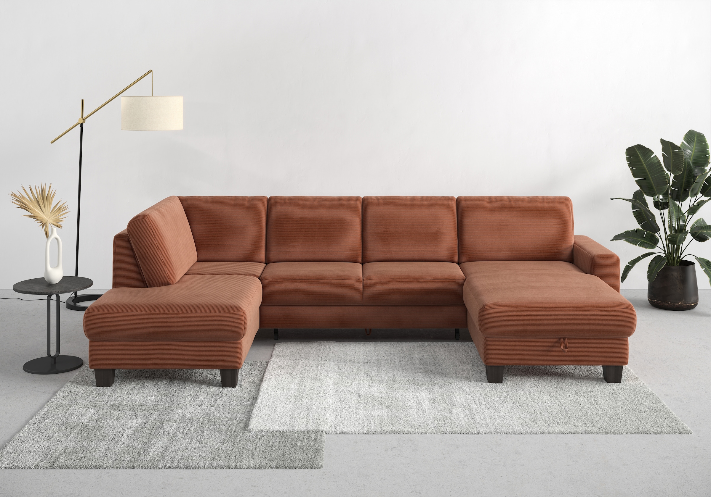 Home affaire Wohnlandschaft »Summer U-Form«, mit oder ohne Bettfunktion und Bettkasten, wengefarbene Holzfüße