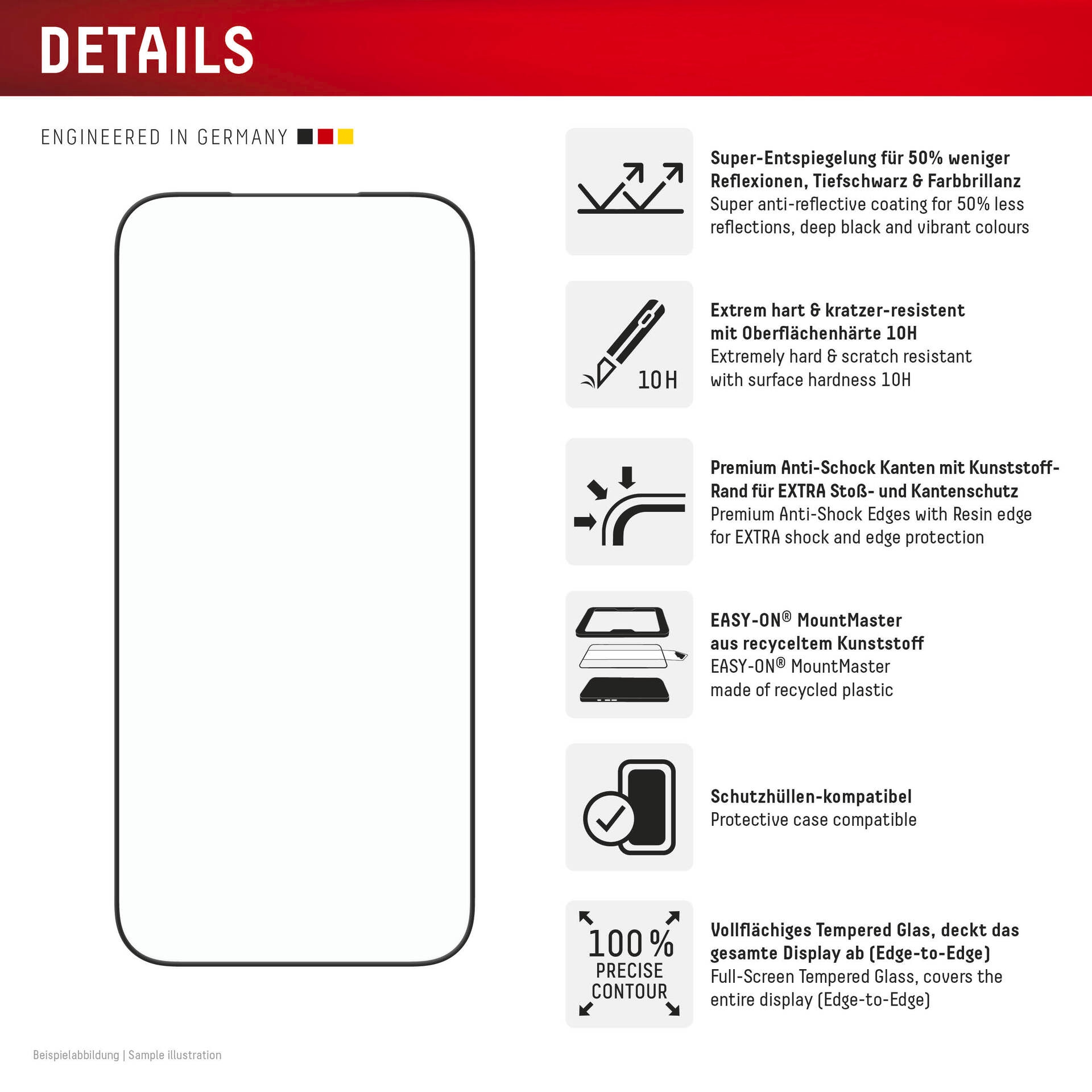 Displex Displayschutzglas »Premium Glass Screen Protector Anti-Reflex mit EASY-ON MountMaster« für Apple iPhone 17 Pro Max Displayschutzfolie, Schutzfolie, Bildschirmschutz, kratz- & stoßfest