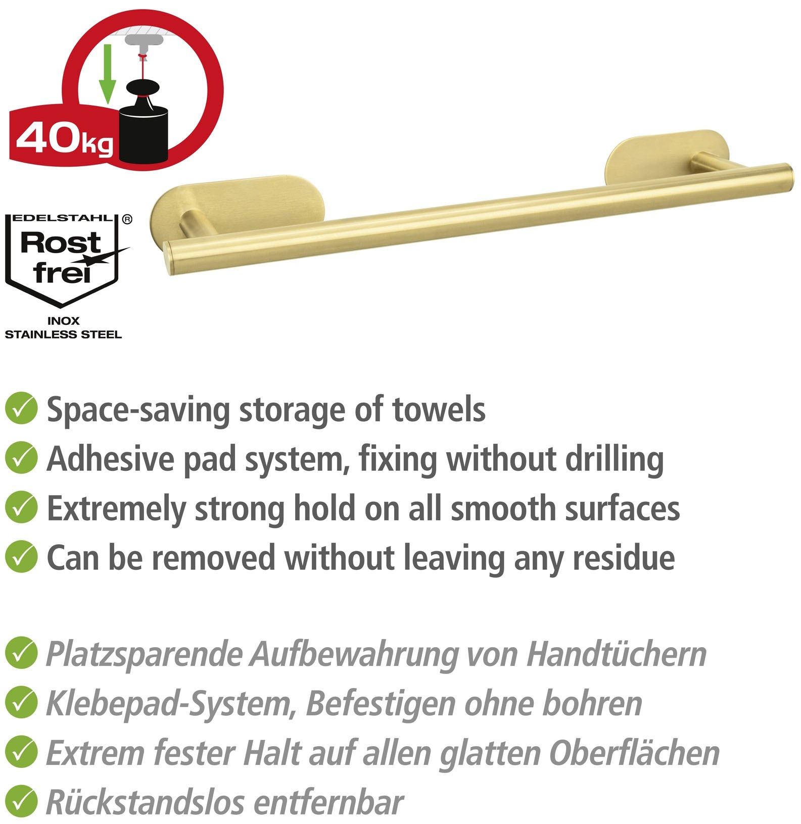 WENKO Handtuchstange »Turbo-Loc® Orea« 40 cm, Befestigen ohne Bohren