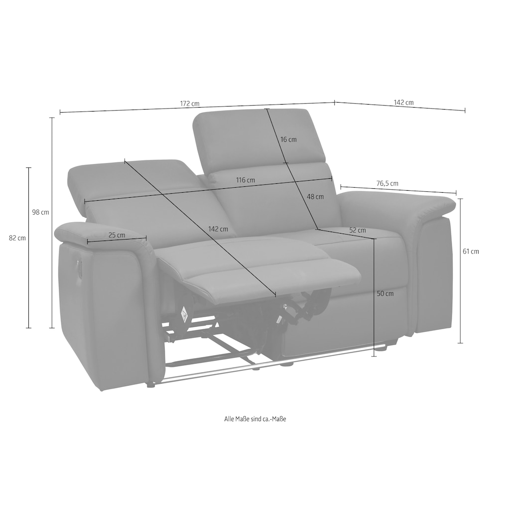 Places of Style 2-Sitzer »Pareli 172cm, manuelle u. elektr. Relaxfunktion«