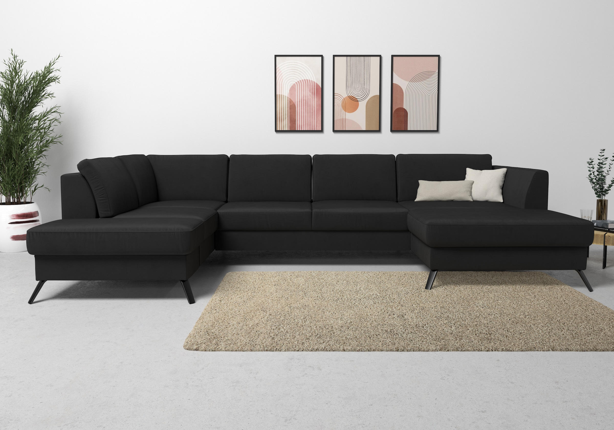 sit&more Wohnlandschaft »Olsen U-Form«, inklusive Sitztiefenverstellung, wahlweise mit Bettfunktion, 15cm hoch